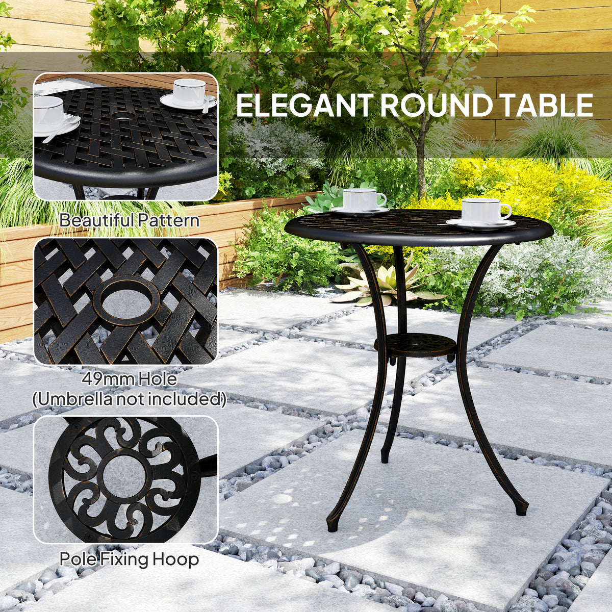 3-Piece Cast Aluminium Garden Dining Set for 2 with Parasol Hole - Bronze Tone