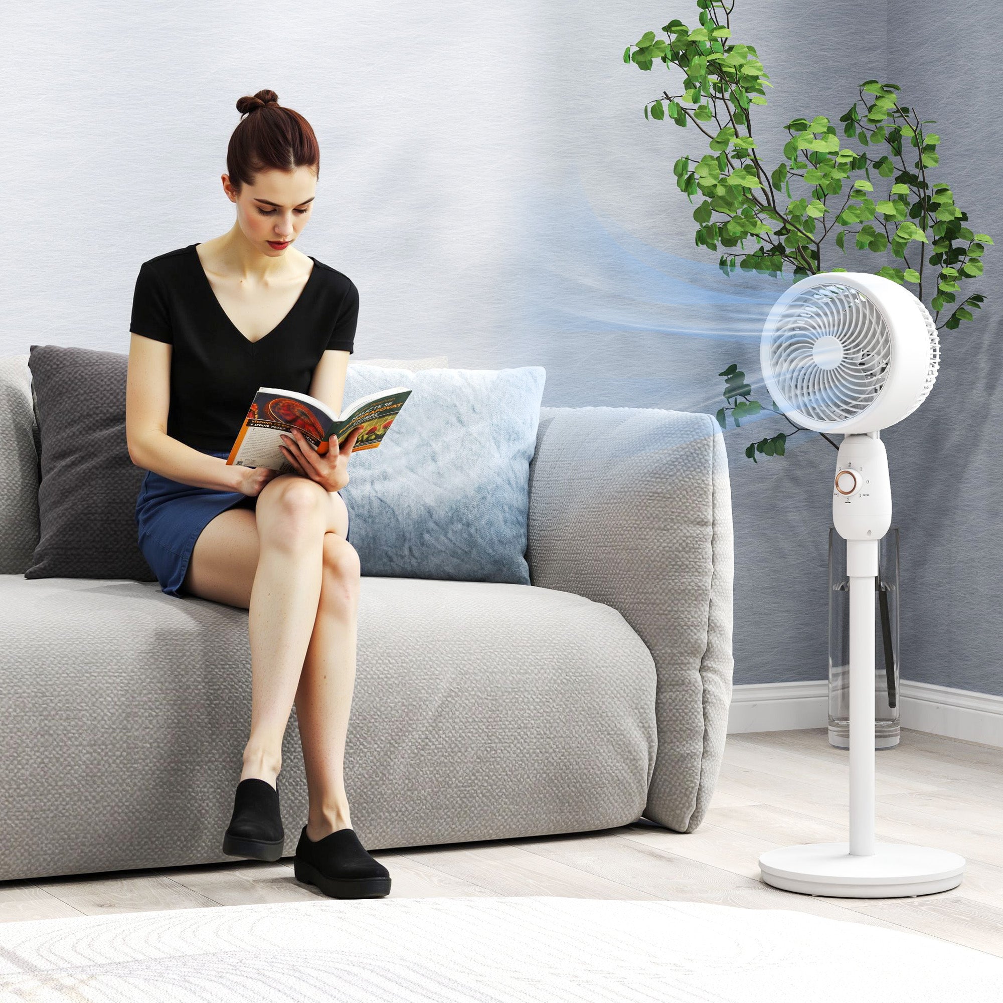 Pedestal Fan, Powerful Air Circulator, 12 Inch Floor Standing Fan with 3 Speed Settings, Oscillating Function for Bedroom, Home and Office, White