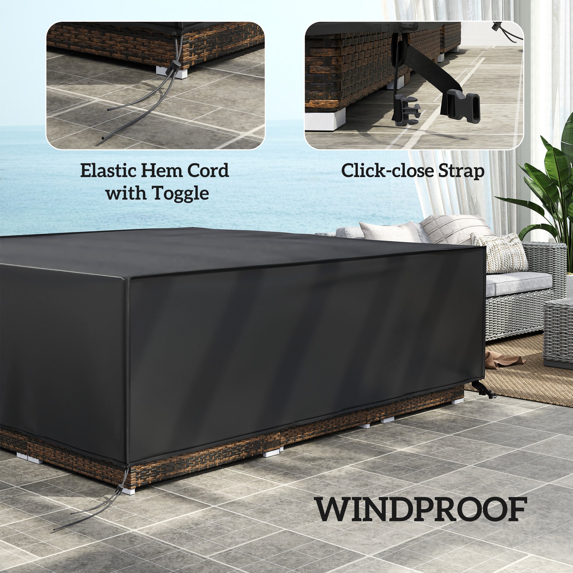 Large Patio Furniture Set Cover 600D Oxford Waterproof Black