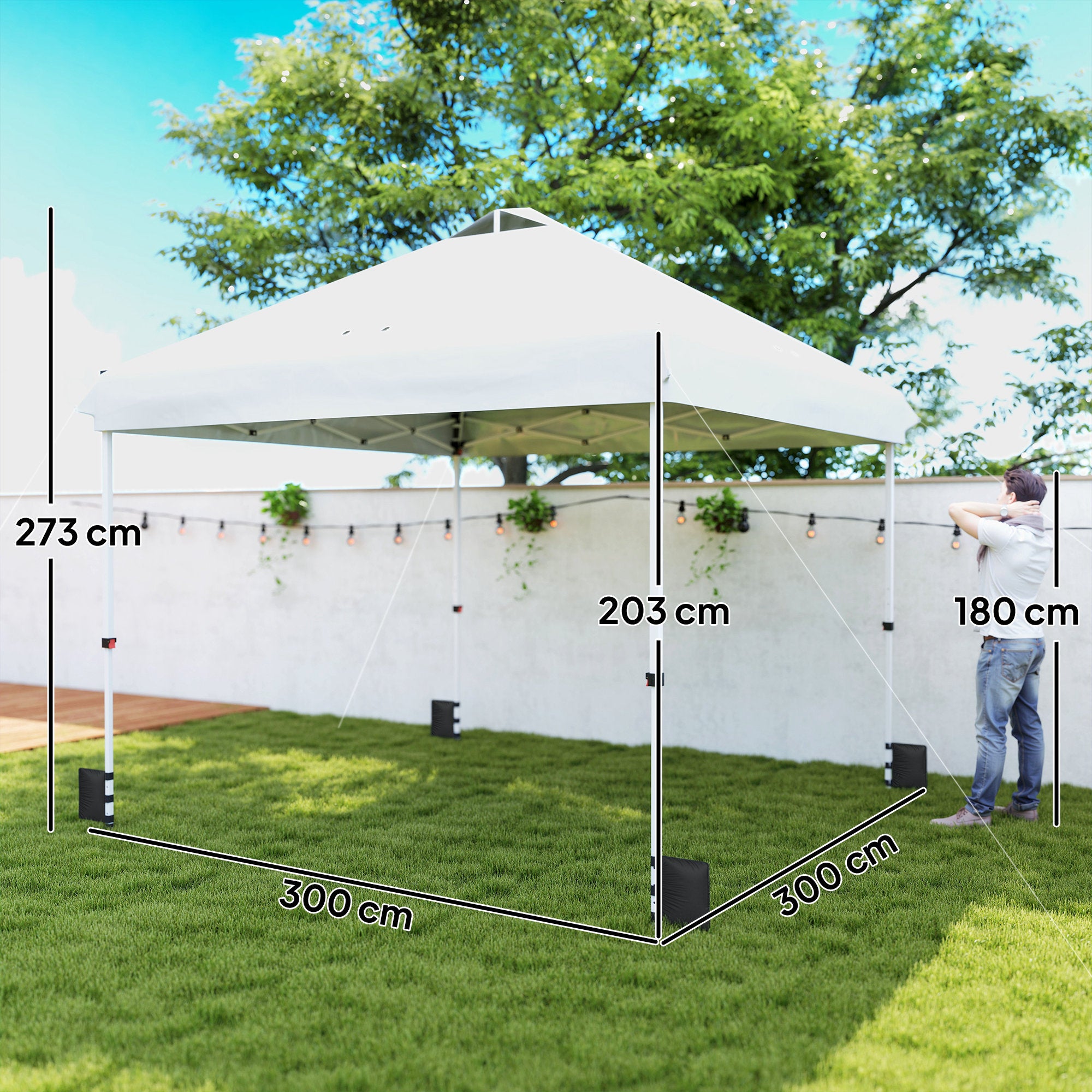 3 x 3 m Pop Up Gazebo with Wheels, UPF50+ One-Touch Outdoor Garden Party Tent Marquee Wedding Awning Canopy, White