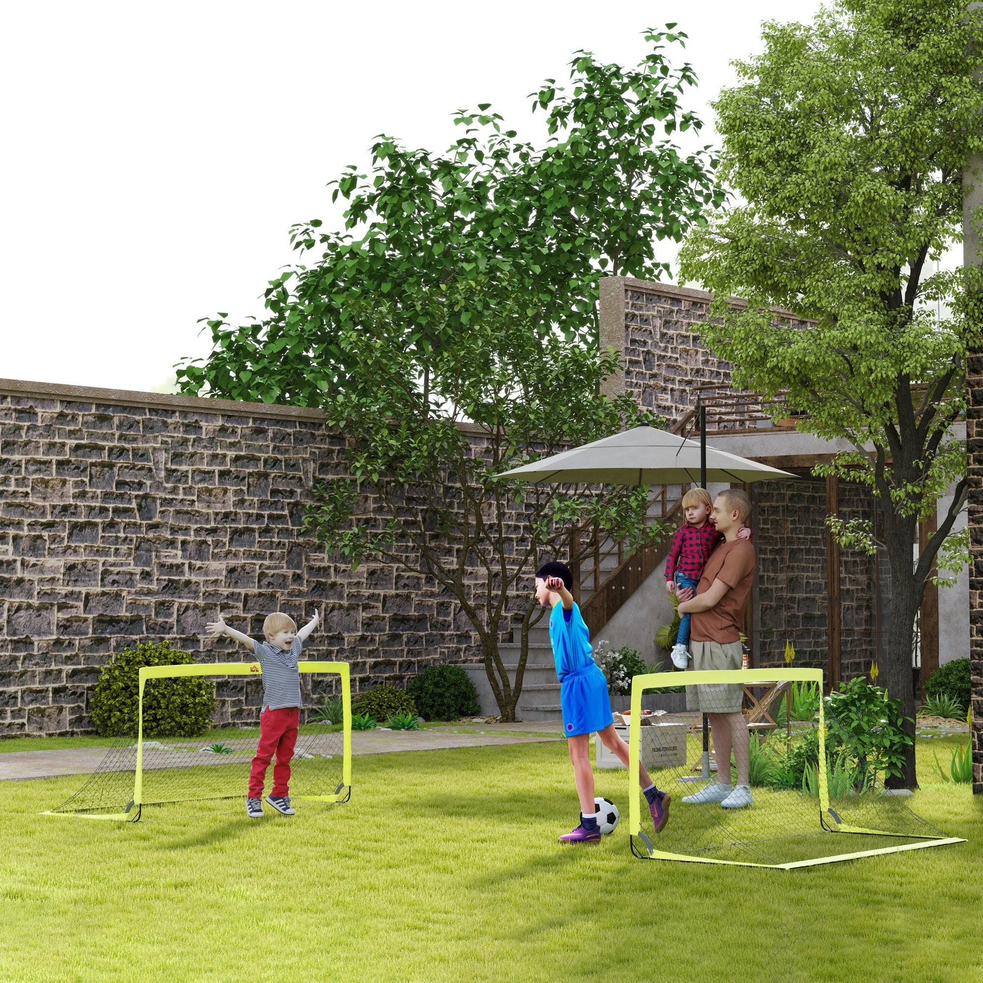 Set of 2 Football Goal Net 6 x 3 ft Foldable Outdoor Sport Training Teens Adults Football with Carrying Bag Yellow