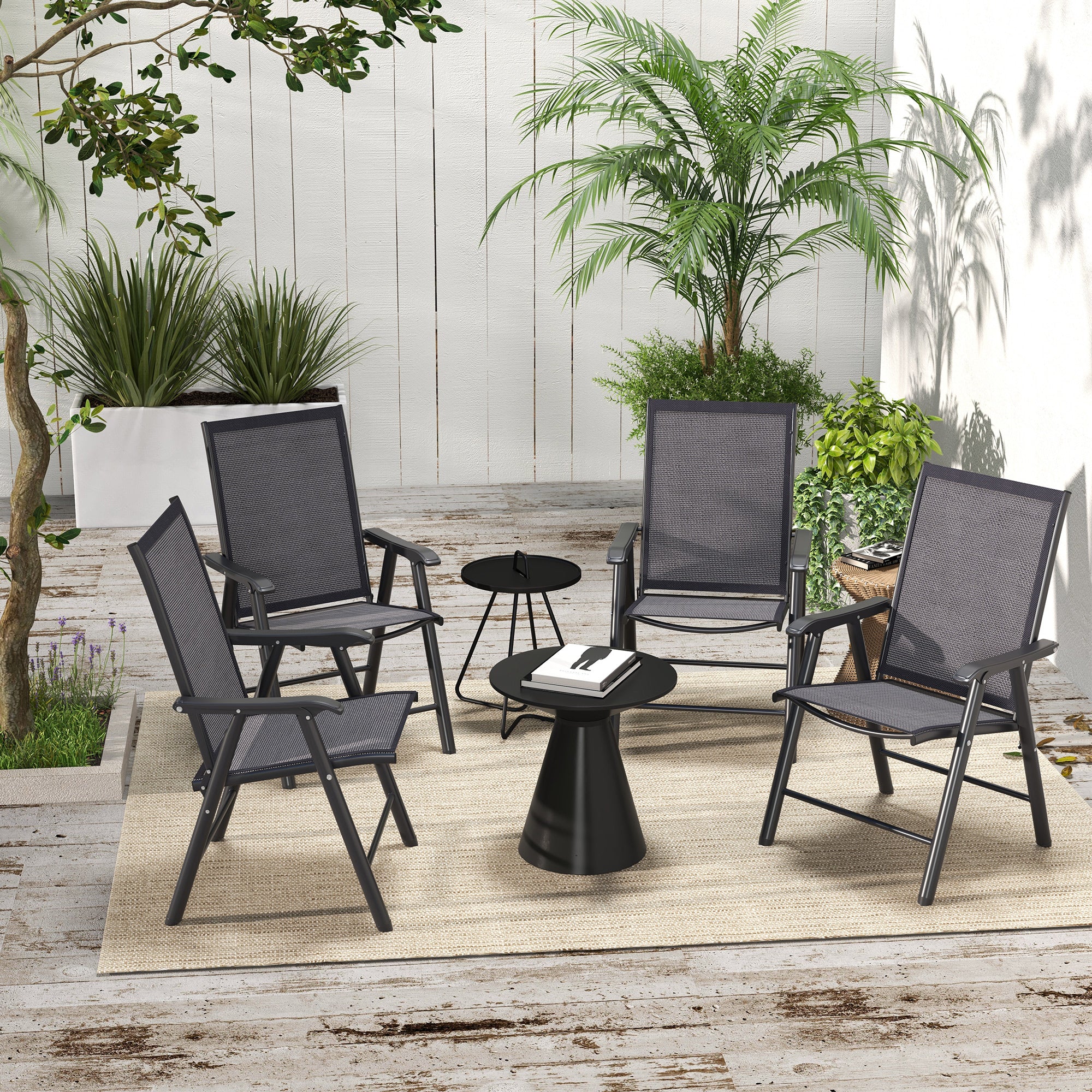 Set of 4 Foldable Metal Garden Chairs with Breathable Textilene Seats Charcoal Grey