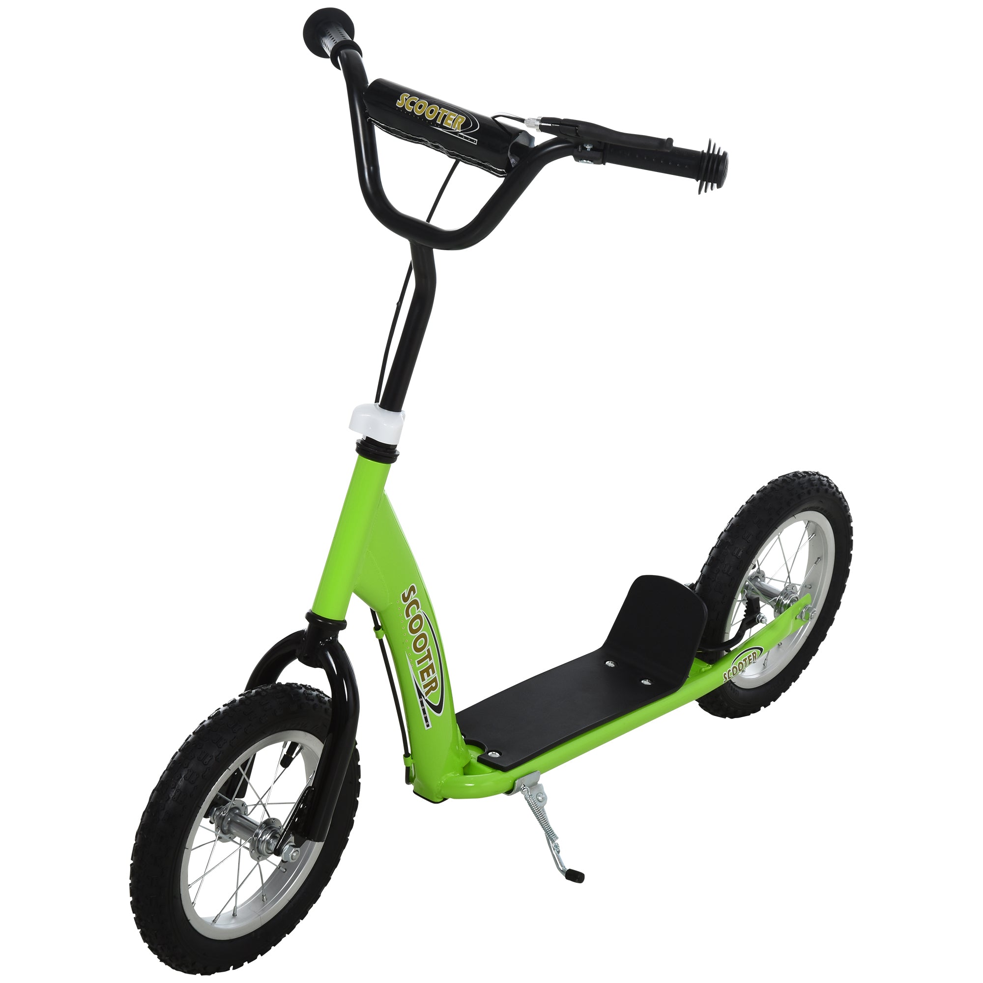 Teen Kids Stunt Scooter w/ Adjustable Handlebar, 12 Inch Rubber Tyres, Dual Brakes, Green