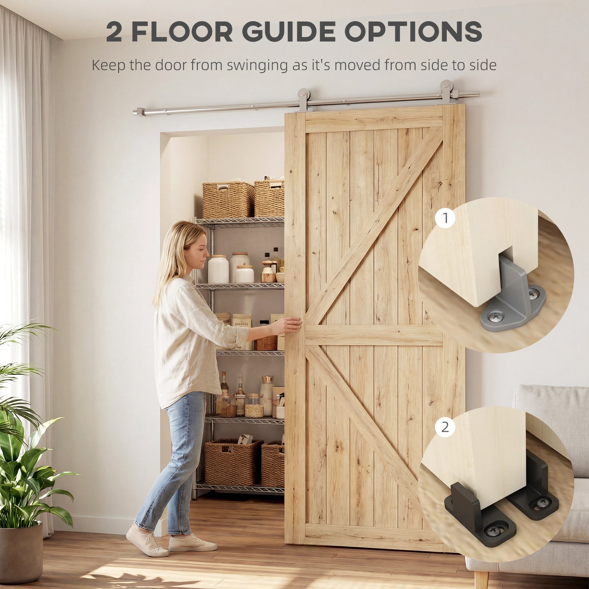 Sliding Door Hardware Kit Smooth Quiet 304 Stainless Steel for 180cm Track Sliver Tone