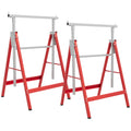 Set of 2 Adjustable Telescopic Builders Trestles Folding Steel Work Benches - Red
