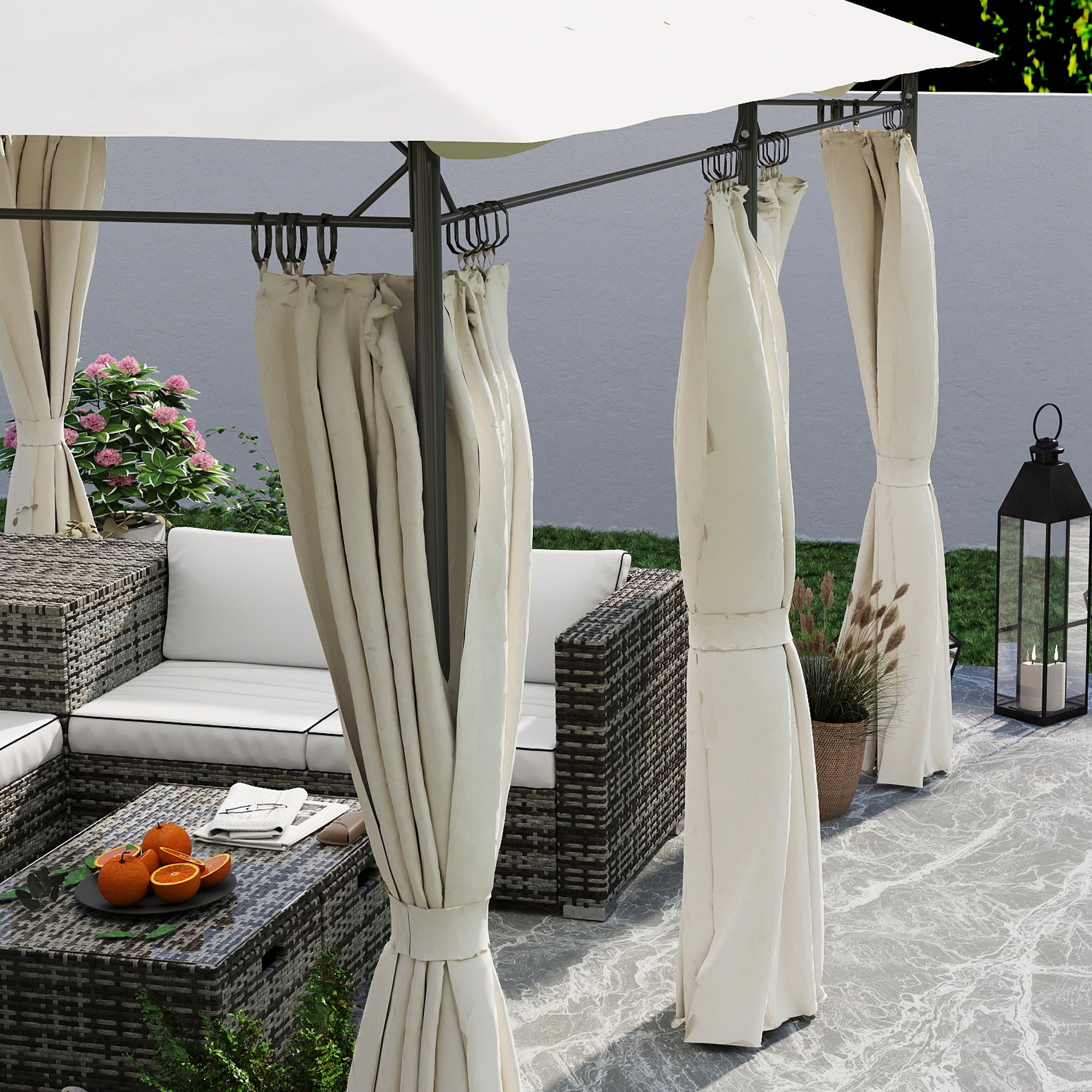 3 x 4m Metal Frame Gazebo with Two-Tier Roof and Removable Curtains - Cream White