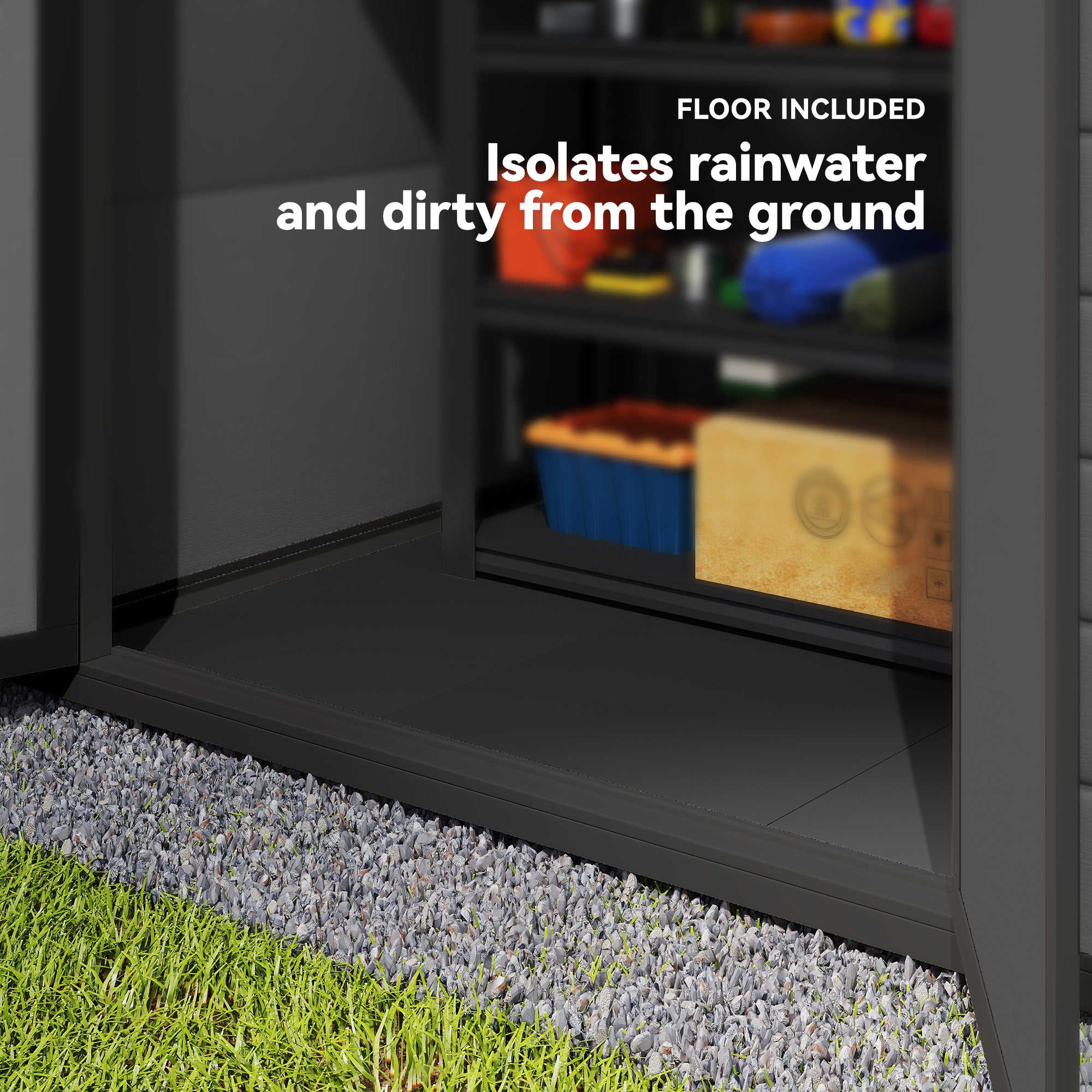 6'x4.5' Garden Storage Shed, Lockable Garden Shed with Double Doors, Window, Vent and Plastic Roof, Dark Grey