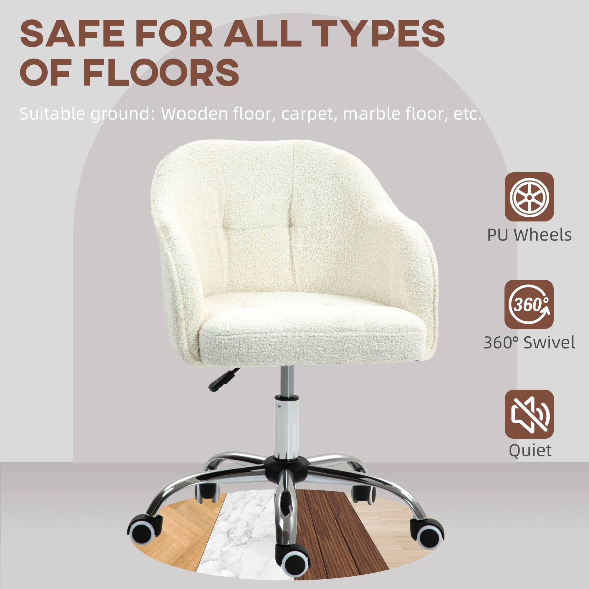 Teddy Fleece Swivel Office Chair - Cream