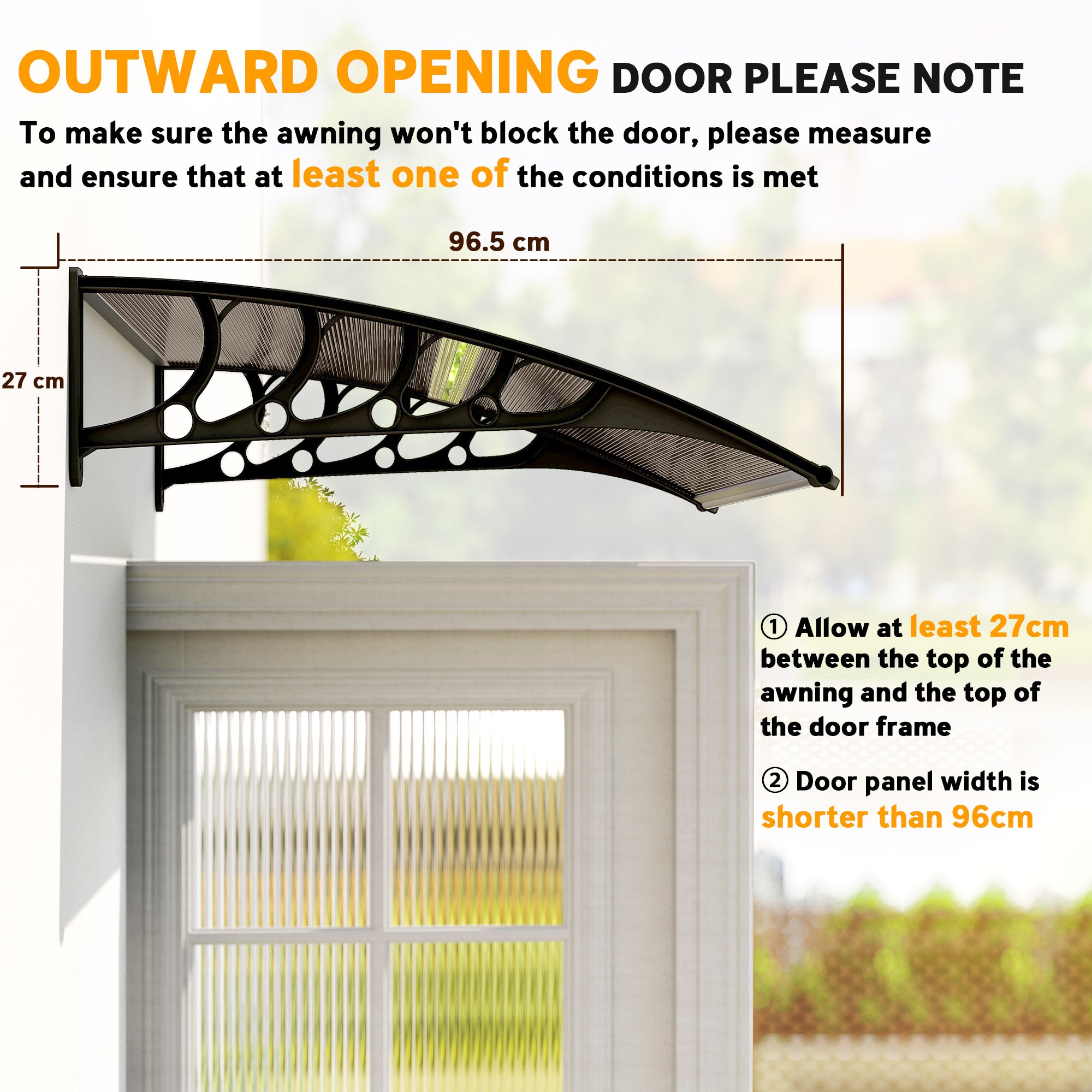 Front Door Canopy, Outdoor Awning, Rain Shelter for Window, Porch and Front/Back Door, 103 x 96.5 cm, Brown