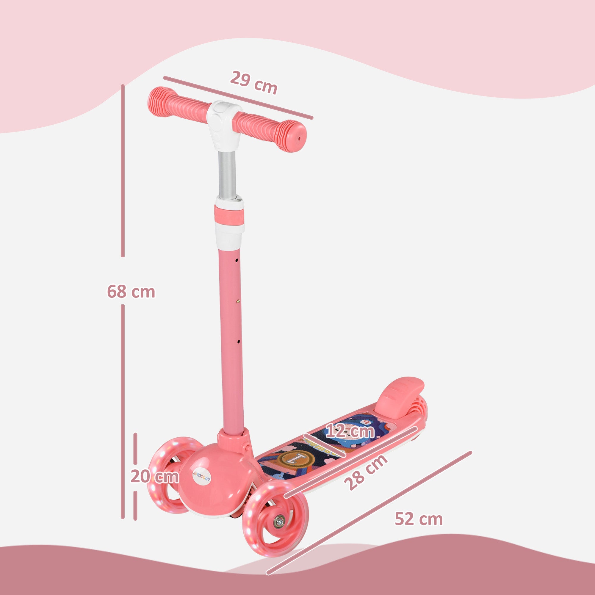 Kids 3 Wheel Scooter for 2-6 Years Old w/ Adjustable Height, LED Light, TPE Handlebar, Pink