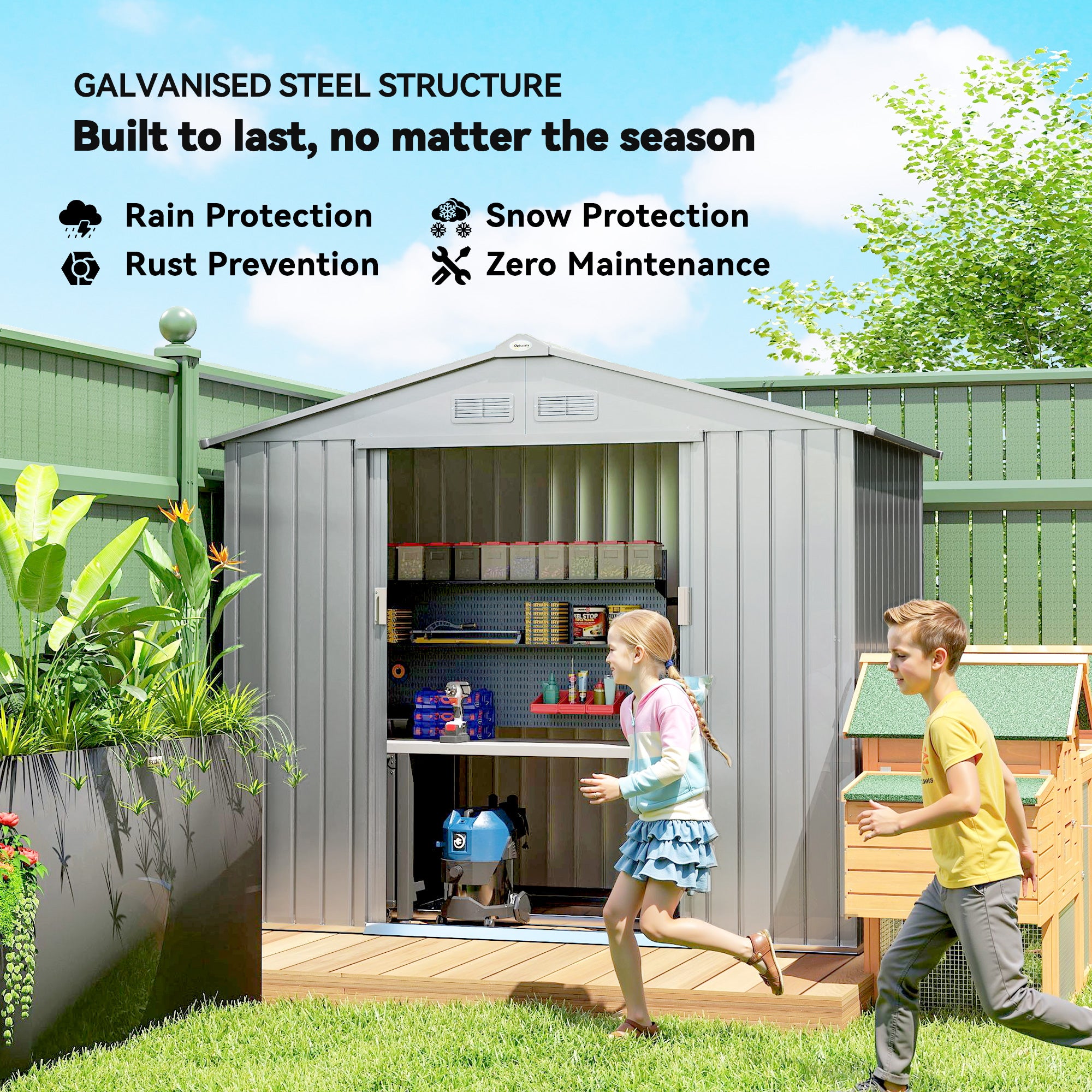 7 x 4ft Lockable Metal Garden Tool Storage Shed Storage - Light Grey