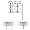 5PC Decorative Outdoor Metal Garden Picket Fence Panels Rustproof Landscape Edging Animal Barrier - Black