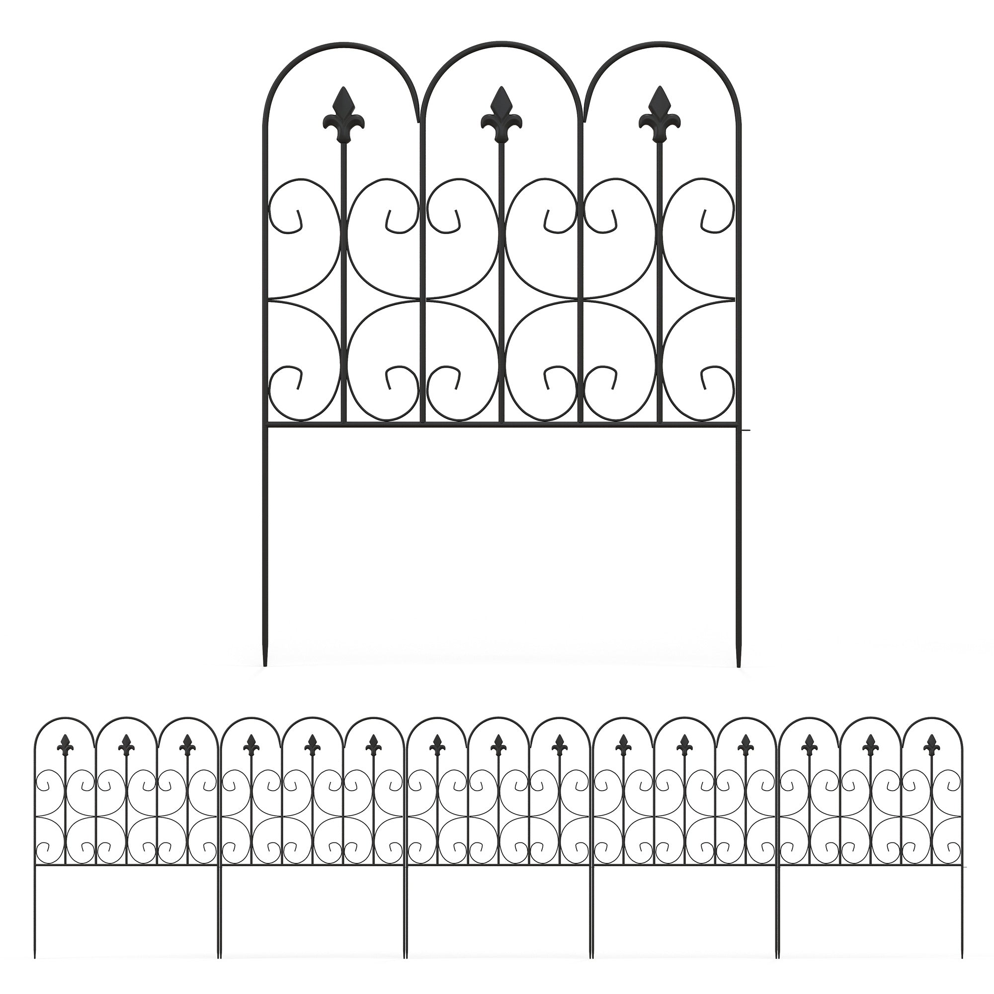 Decorative Garden Fencing, 5PCs Outdoor Picket Fence Panels, Rustproof Metal Wire Landscape Flower Bed Border Edging Animal Barrier, Black