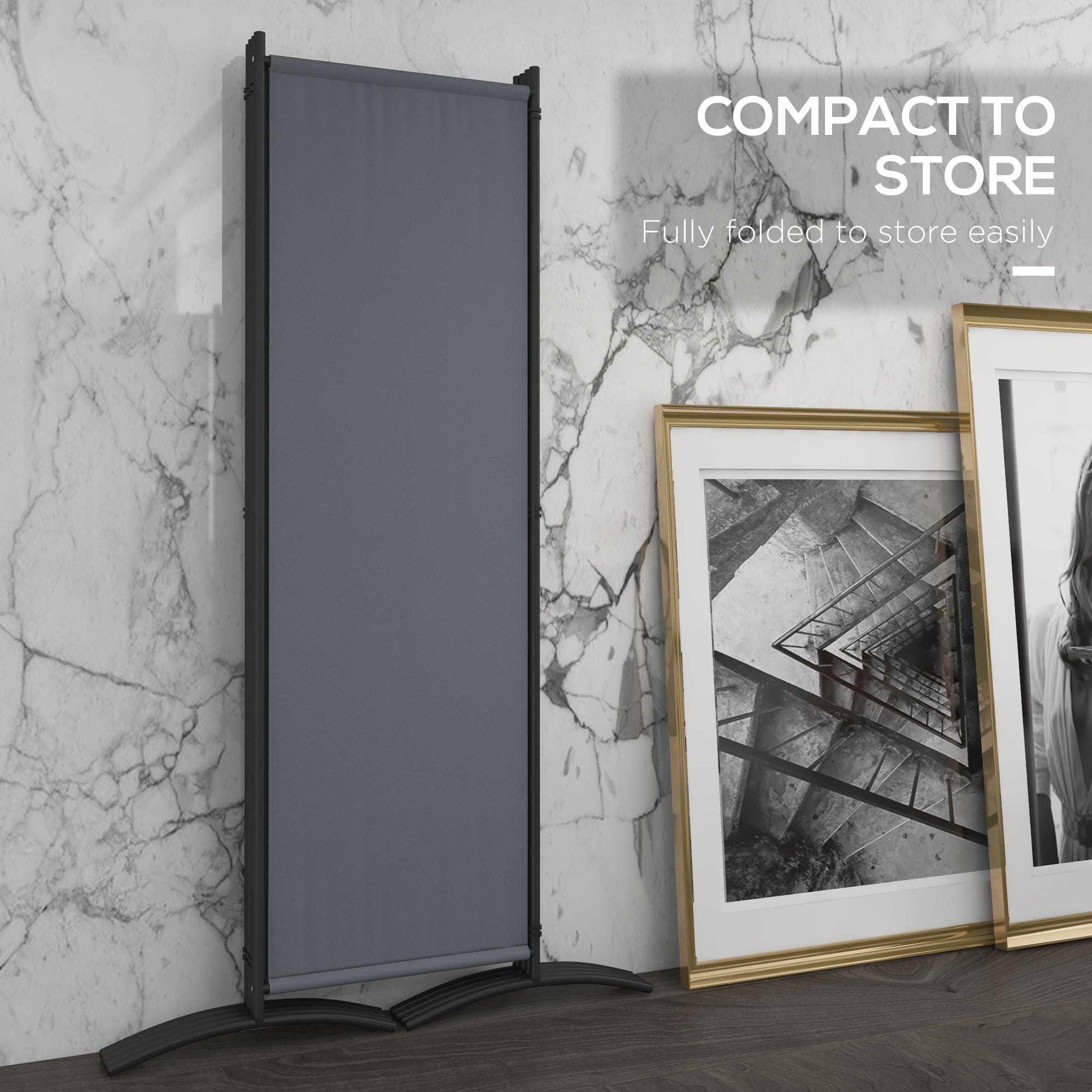 4 Panel Folding Garden Divider Privacy Screen with Wide Feet - Dark Grey