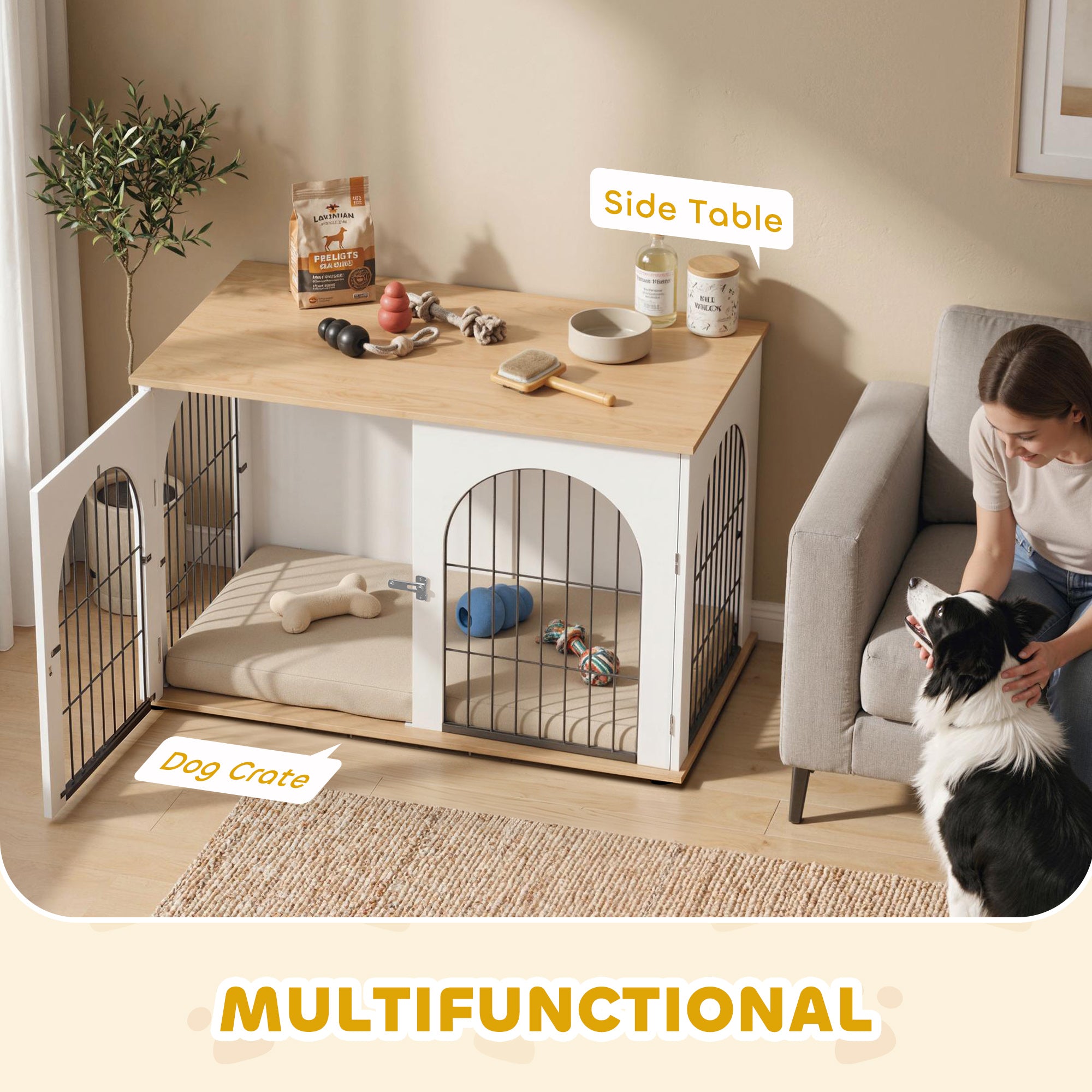 Dog Crate Furniture, Indoor Dog Cage with Double Doors for Large Breeds, Pet Kennel End Side Table