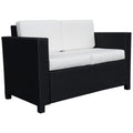 2 Seater Rattan Garden Loveseat with Cushions - Black