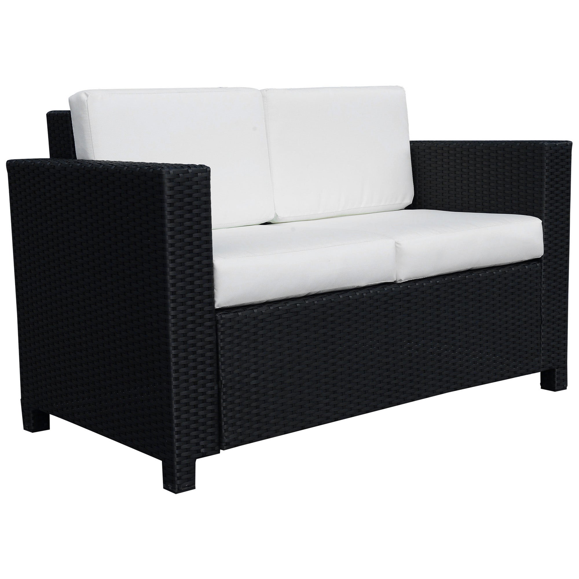 2 Seater Rattan Garden Loveseat with Cushions - Black