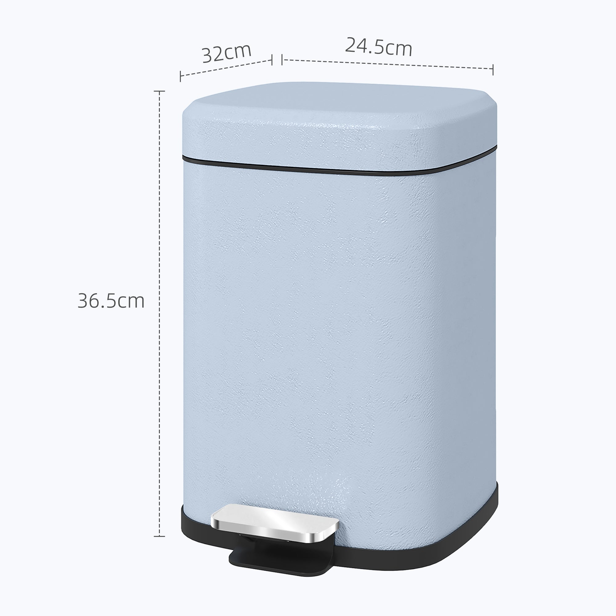 12L Modern Boxy Metal Home Kitchen Bin - Light Blue