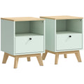 Modern Nightstand Set of 2, Bedside Table with Drawer and Open Shelf, Side End Table for Bedroom, Light Green