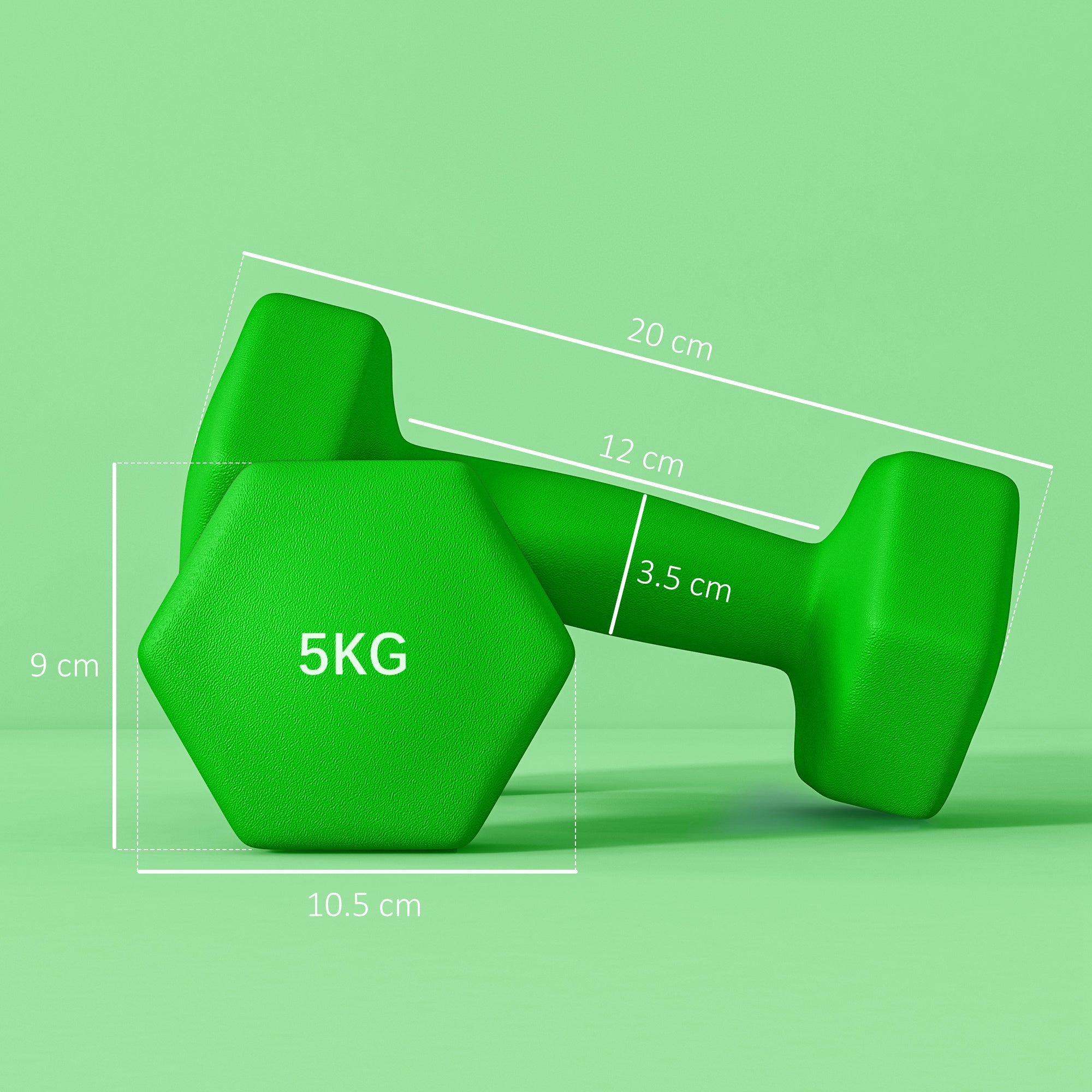 2 x 5kg Hexagonal Dumbbells Weights Set with Non-Slip Grip for Home Gym Workout, Green