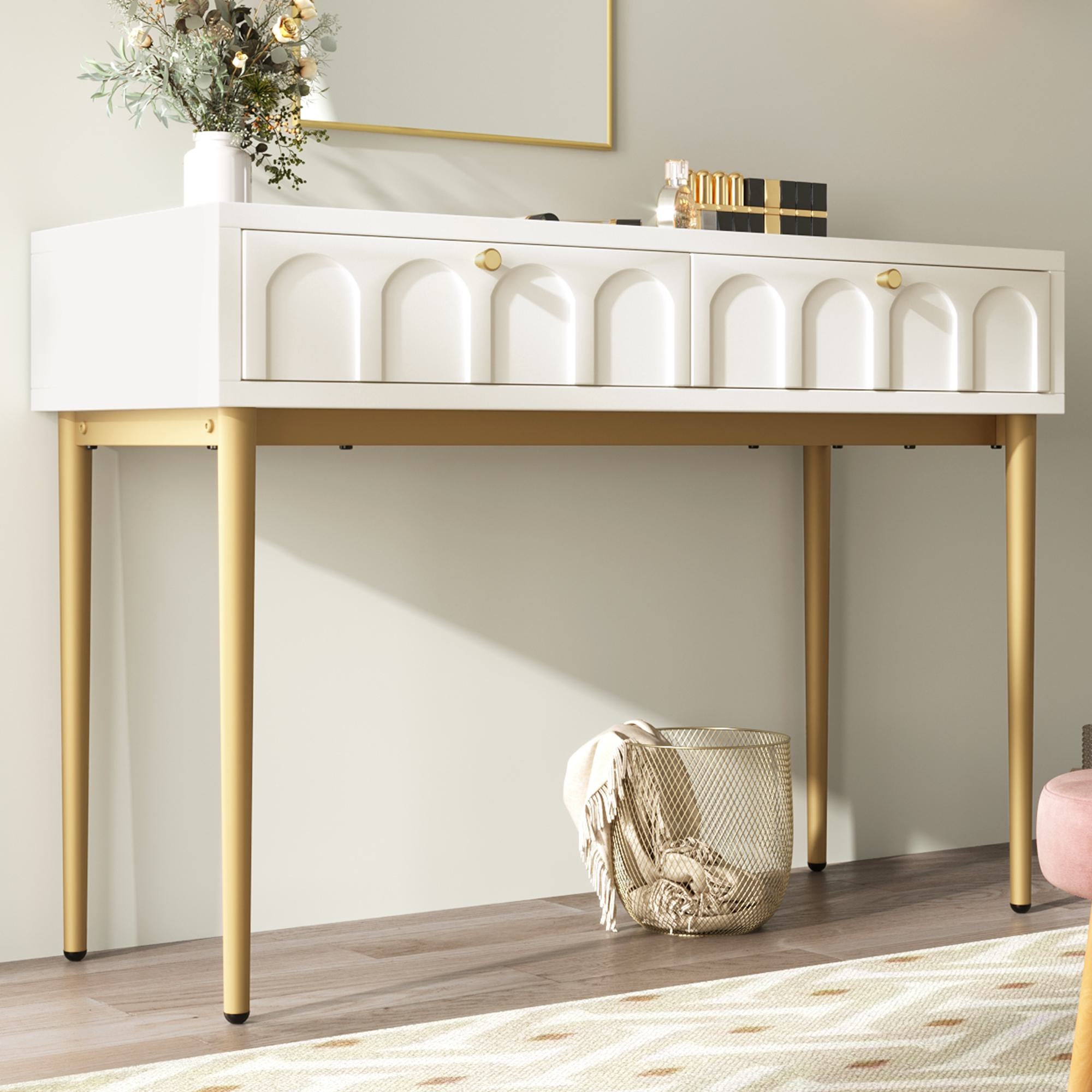 Space-Saving Dressing Table with 2 Drawers - White