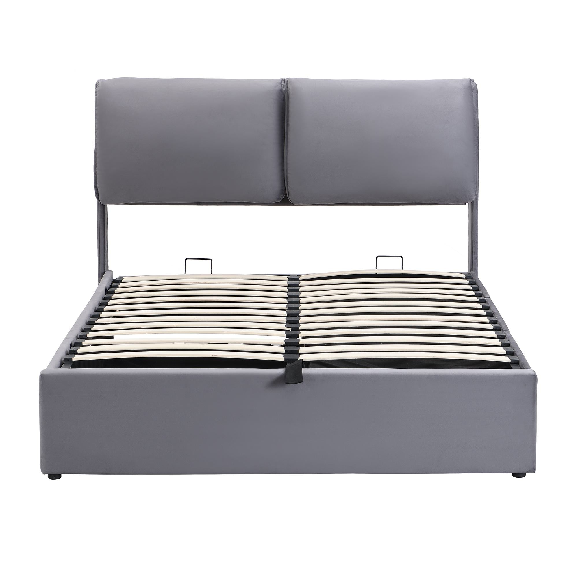 Upholstered Double Bed with Hydraulic Storage and Drawers - Grey Velvet