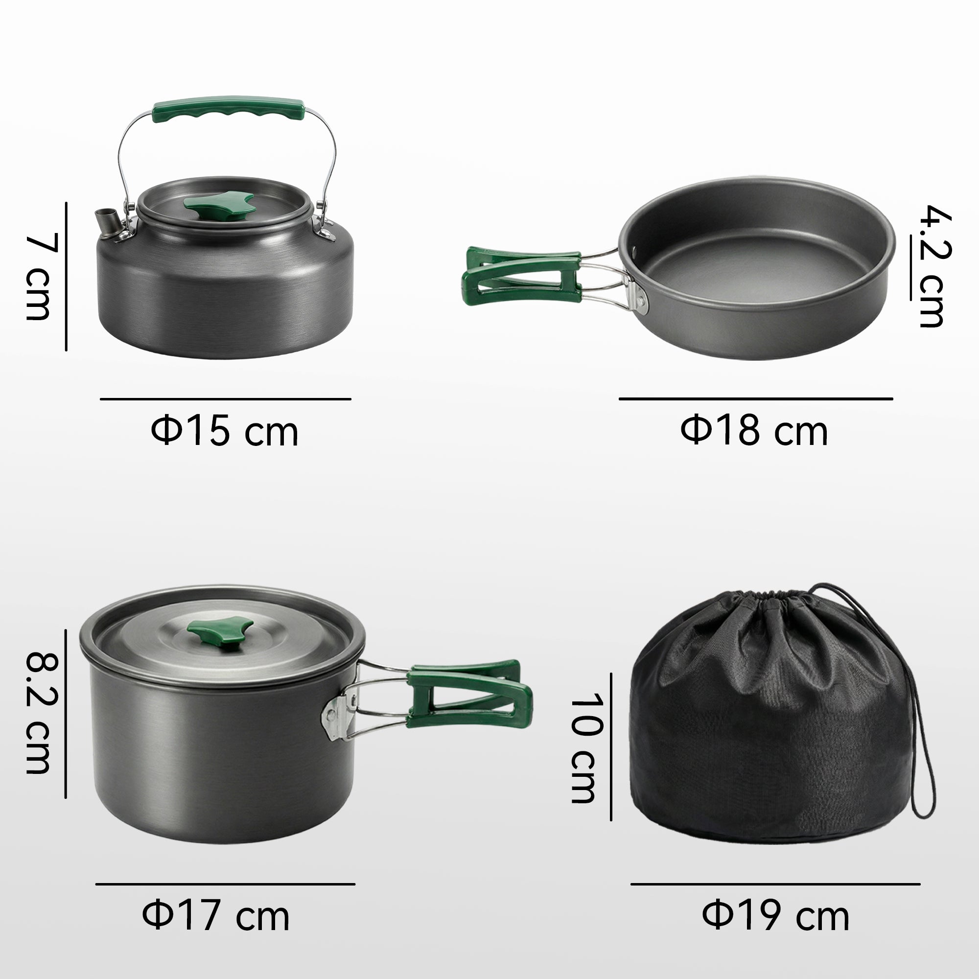 Camping Cookware Set for 2-3 People, Ultralight Aluminium Camping Cooking Kit with Anti-Scald Handles, Grey
