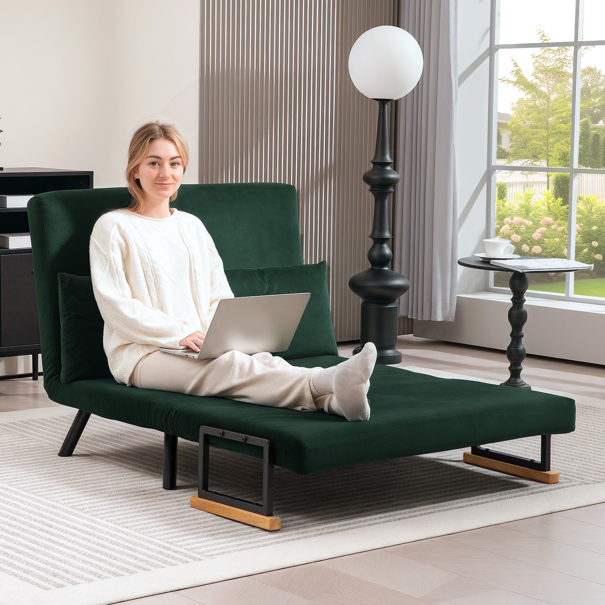 4-in-1 Velvet-Feel Double Sofa Bed with Pillows - Green