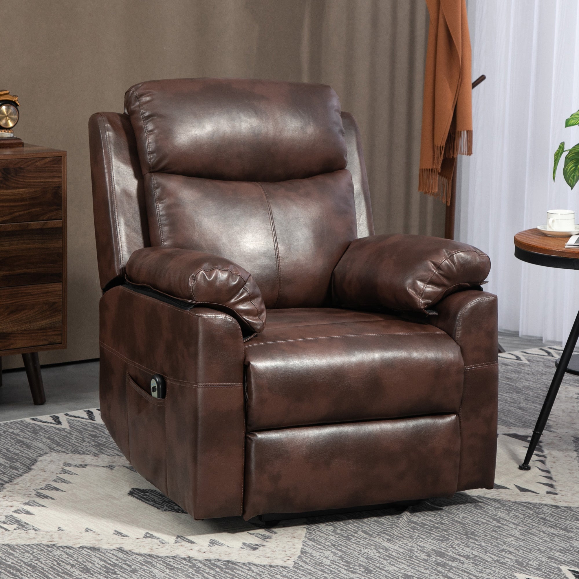 Faux Leather 70° Electric Riser Recliner Chair - Brown