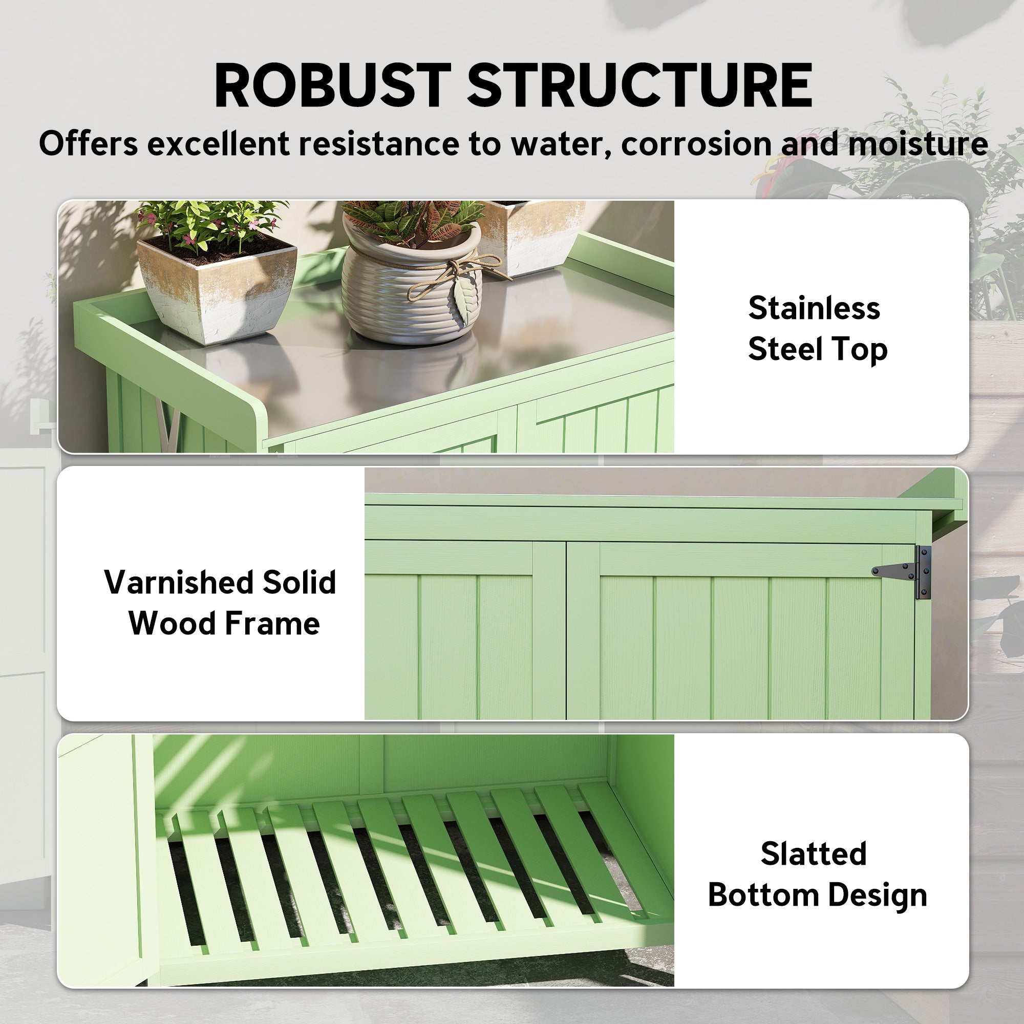 Wooden Garden Shed, Garden Tool Storage Shed with Hinged Roof and Shelf, Outdoor Storage Cabinet with Double Doors, Light Green