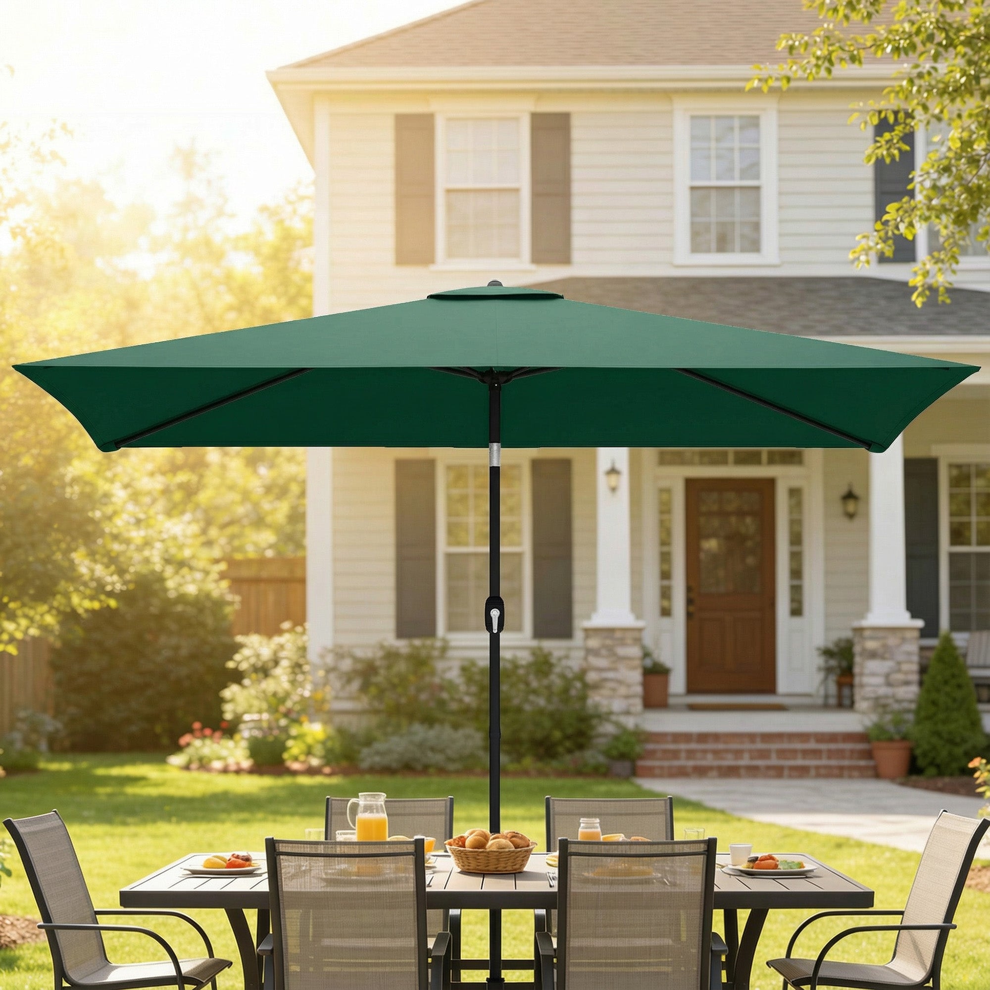 Garden Parasol, Parasol Umbrella with Crank Handle, Tilt Function, Polyester Canopy, Green
