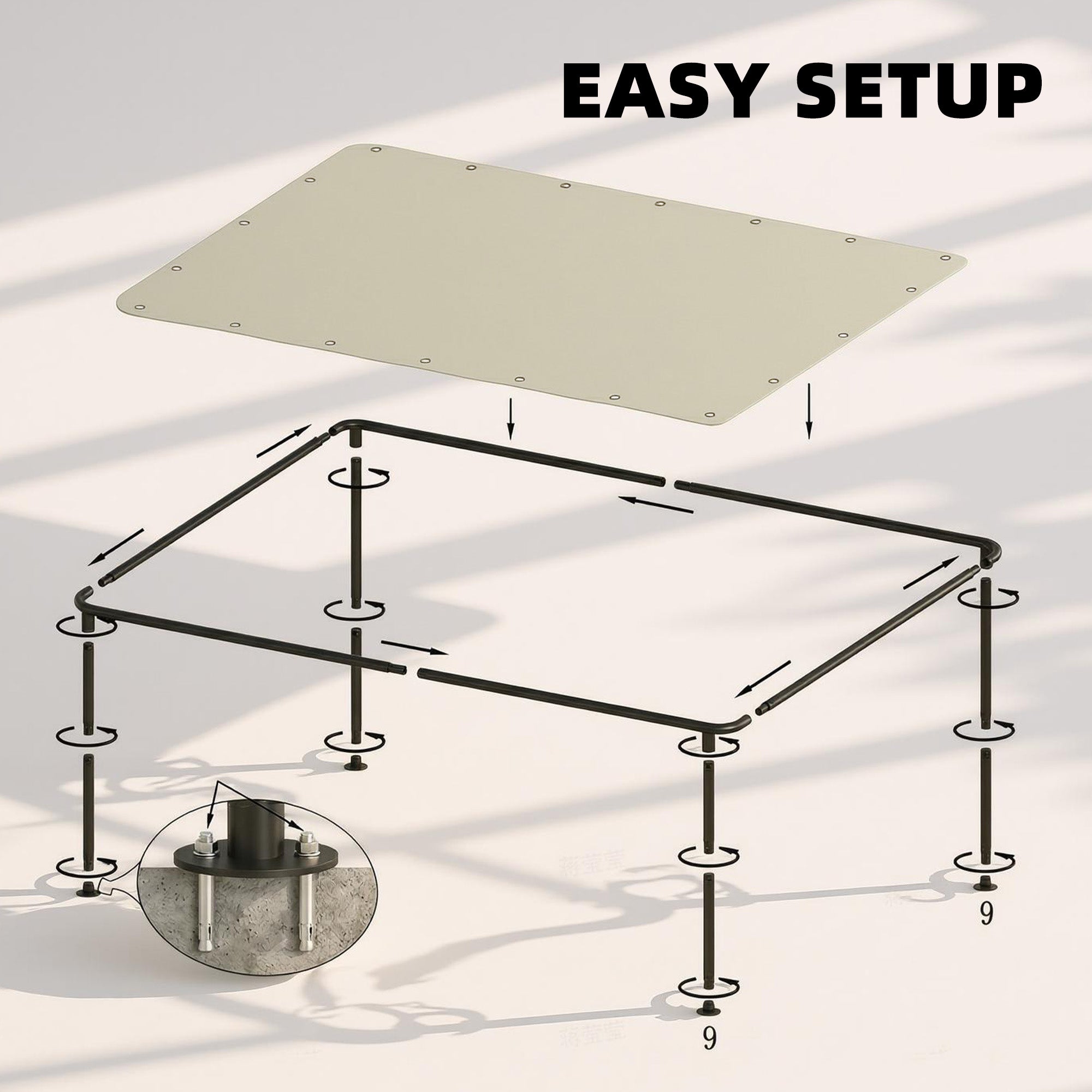 3 x 2 m Lean to Garden Pergola, Metal Frame Gazebo Pergola with UPF30+ Protection, Sloped Roof, Drainage Holes, Cream