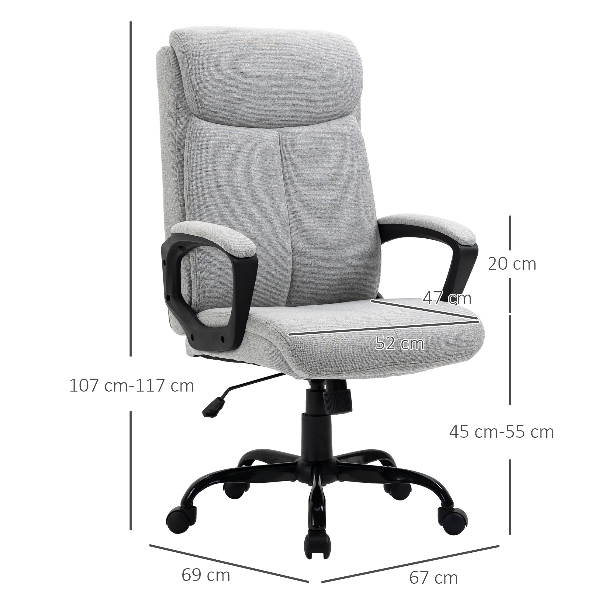 High Back Home Office Chair Swivel Computer Chair Adjustable Height, Light Grey