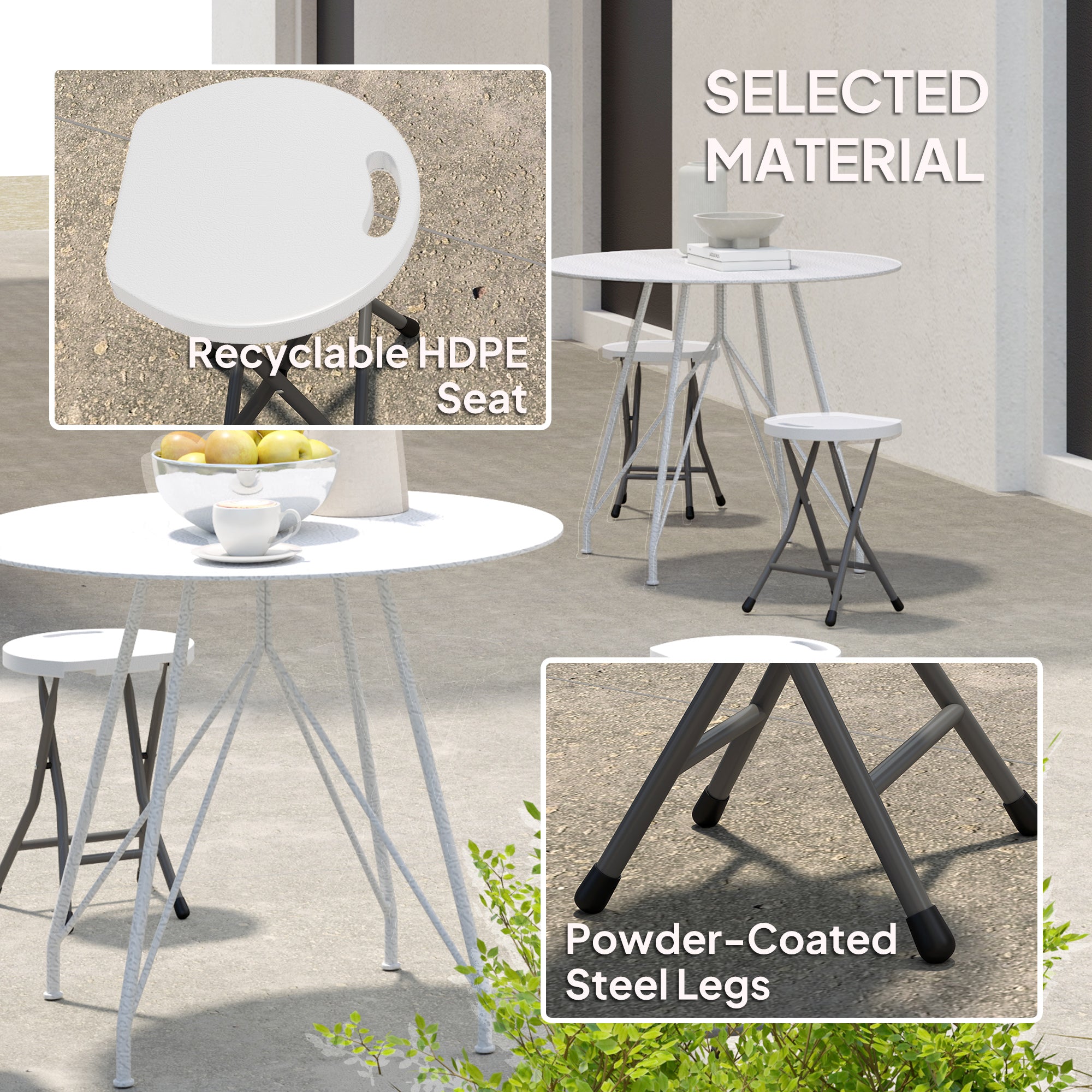 Set of 4 Folding Carry Stools with Powder-Coated Steel Legs - White