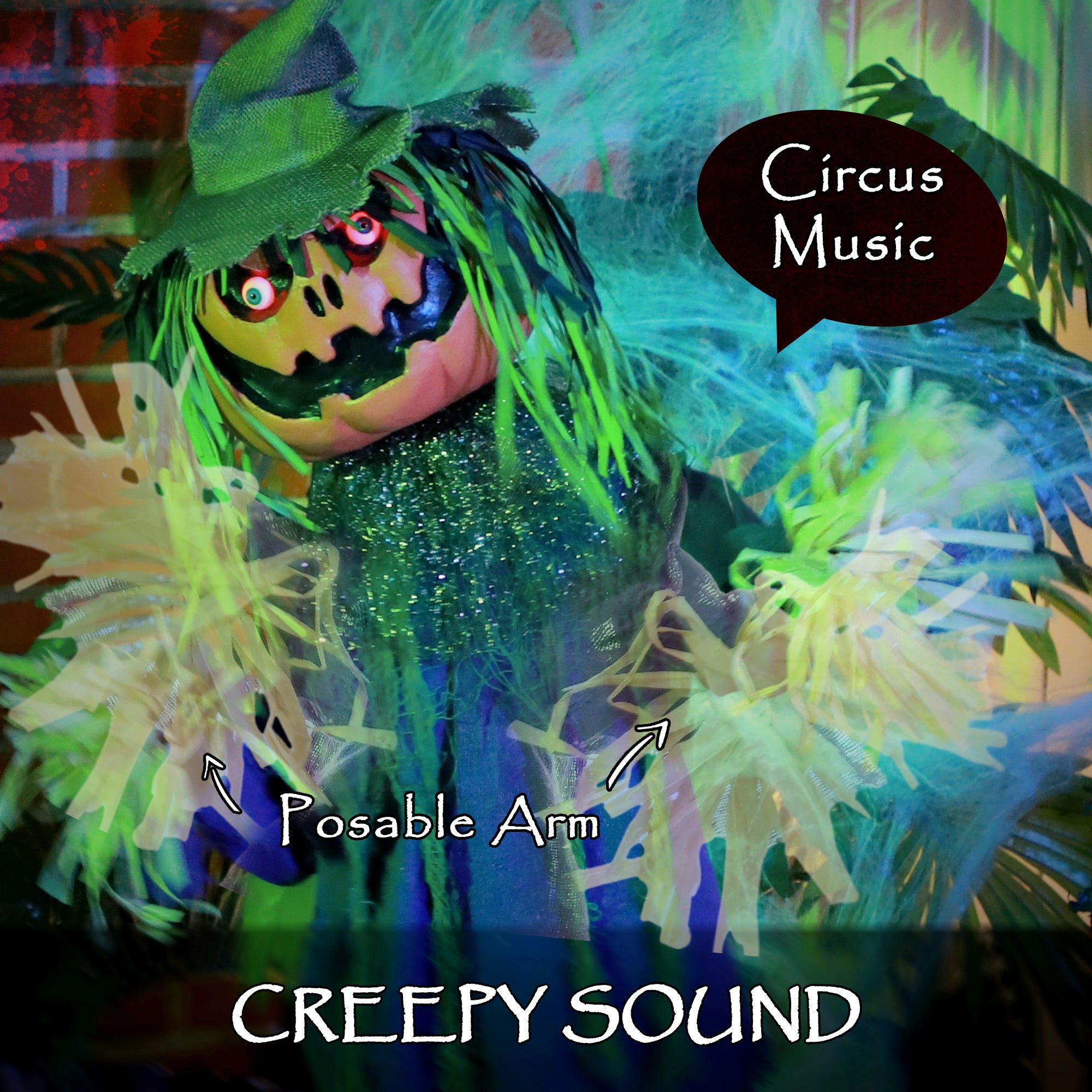 3'6" Pumpkin Scarecrow Halloween Animatronic, with Glowing Eyes