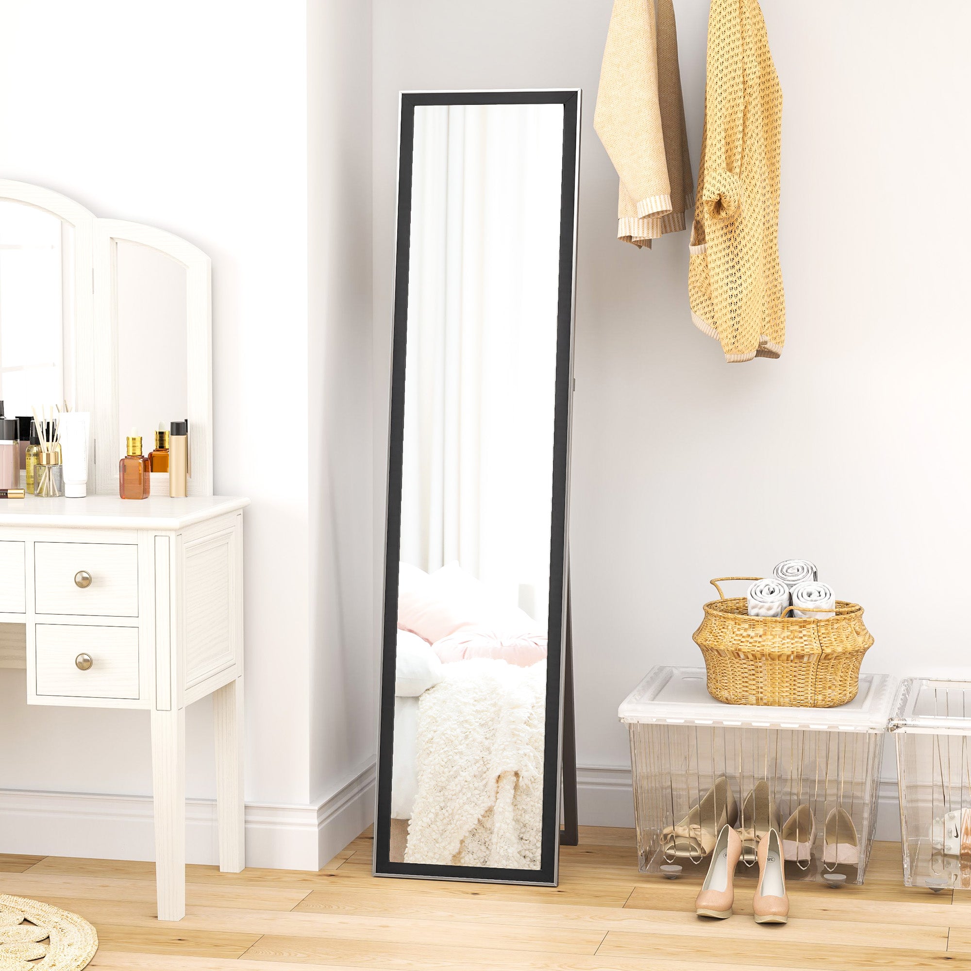 Full Length Mirror, 37 x 157cm Wall Mounted, Leaning, Free Standing Mirror, Framed Full Body Mirror for Living Room, Bedroom, Black