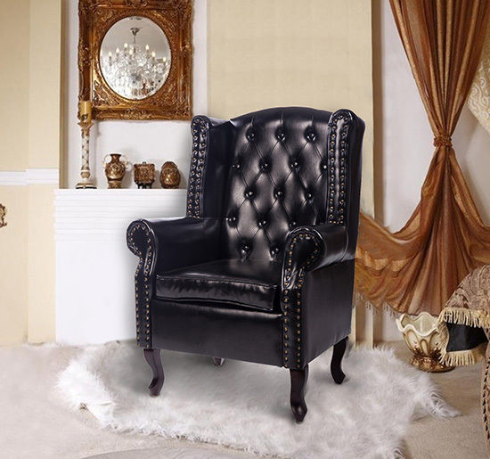 PU Leather Vintage Style High Back Armchair-Black