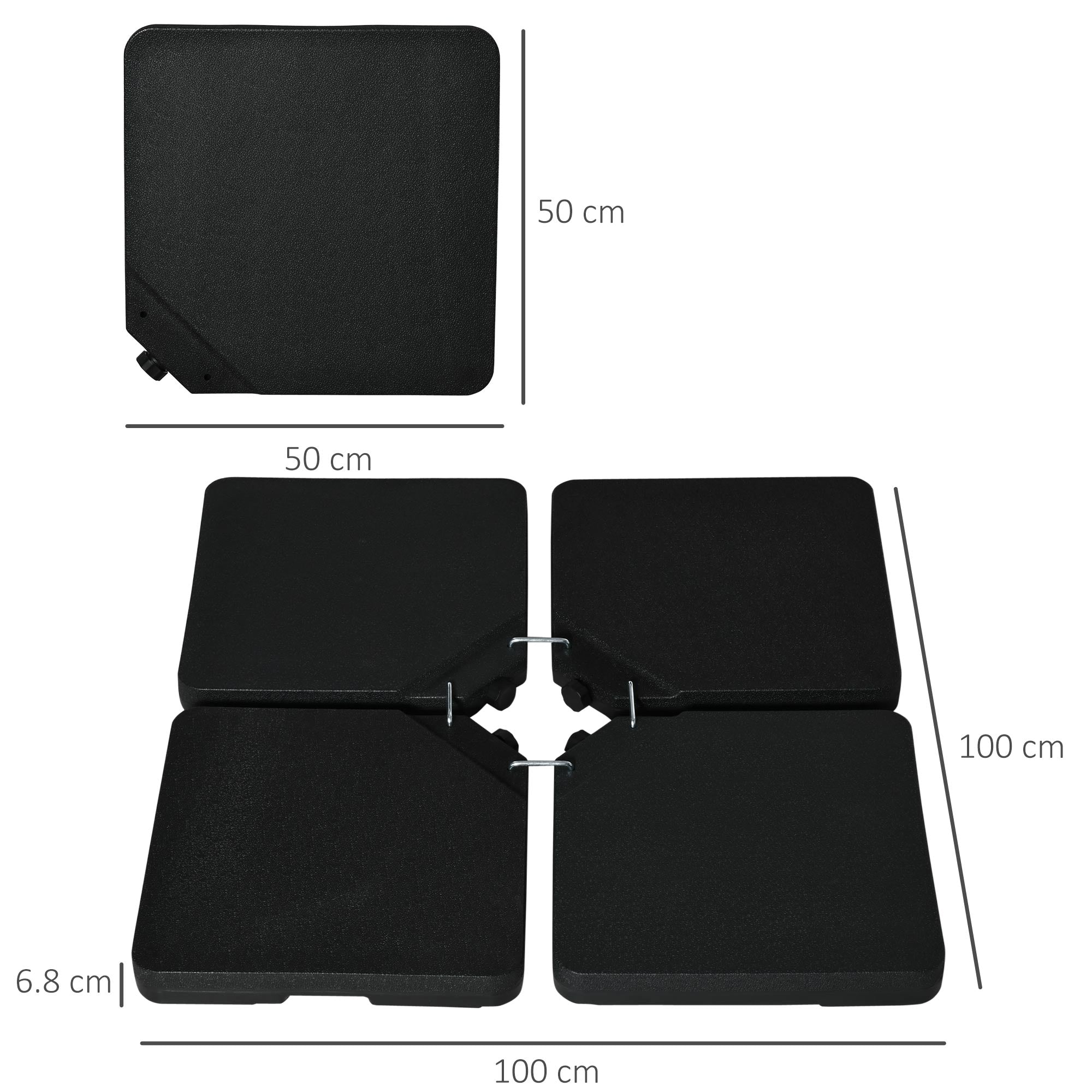 Four-Piece Plastic Cantilever Parasol Base with Hooks - Black