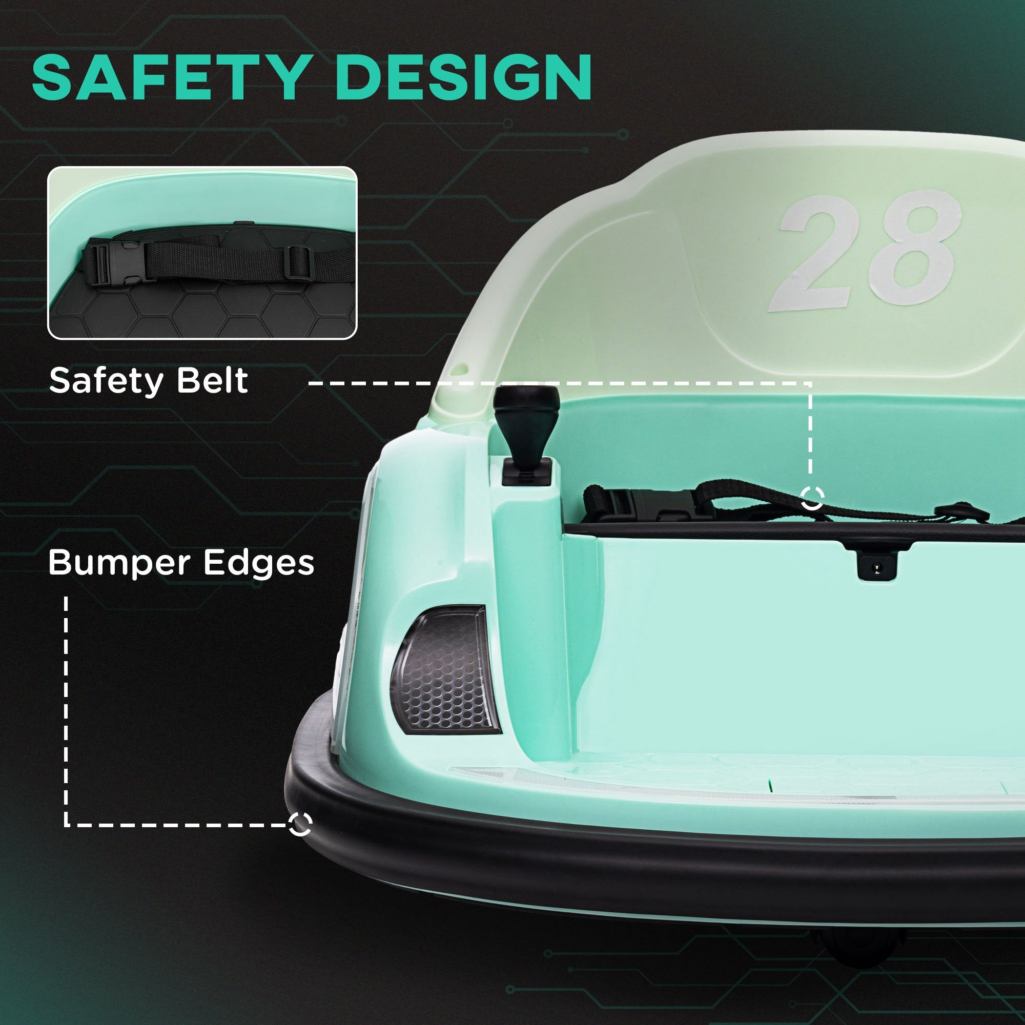 12V 360° Rotation Kids Bumper Car with Remote Control, Dual Joysticks, Music & Lights - Green