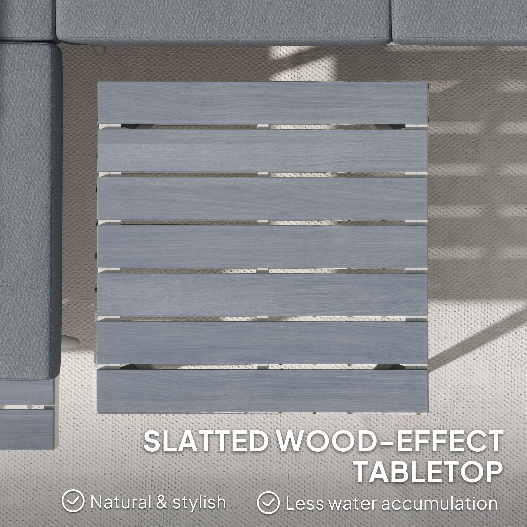 3 Piece Garden Furniture Set with 5-Level Adjustable Lounger, L Shaped Garden Corner Sofa with Cushions, Mesh Seat, Slatted Wood-Grain Table, Outdoor Furniture Set for Conservatory, Grey