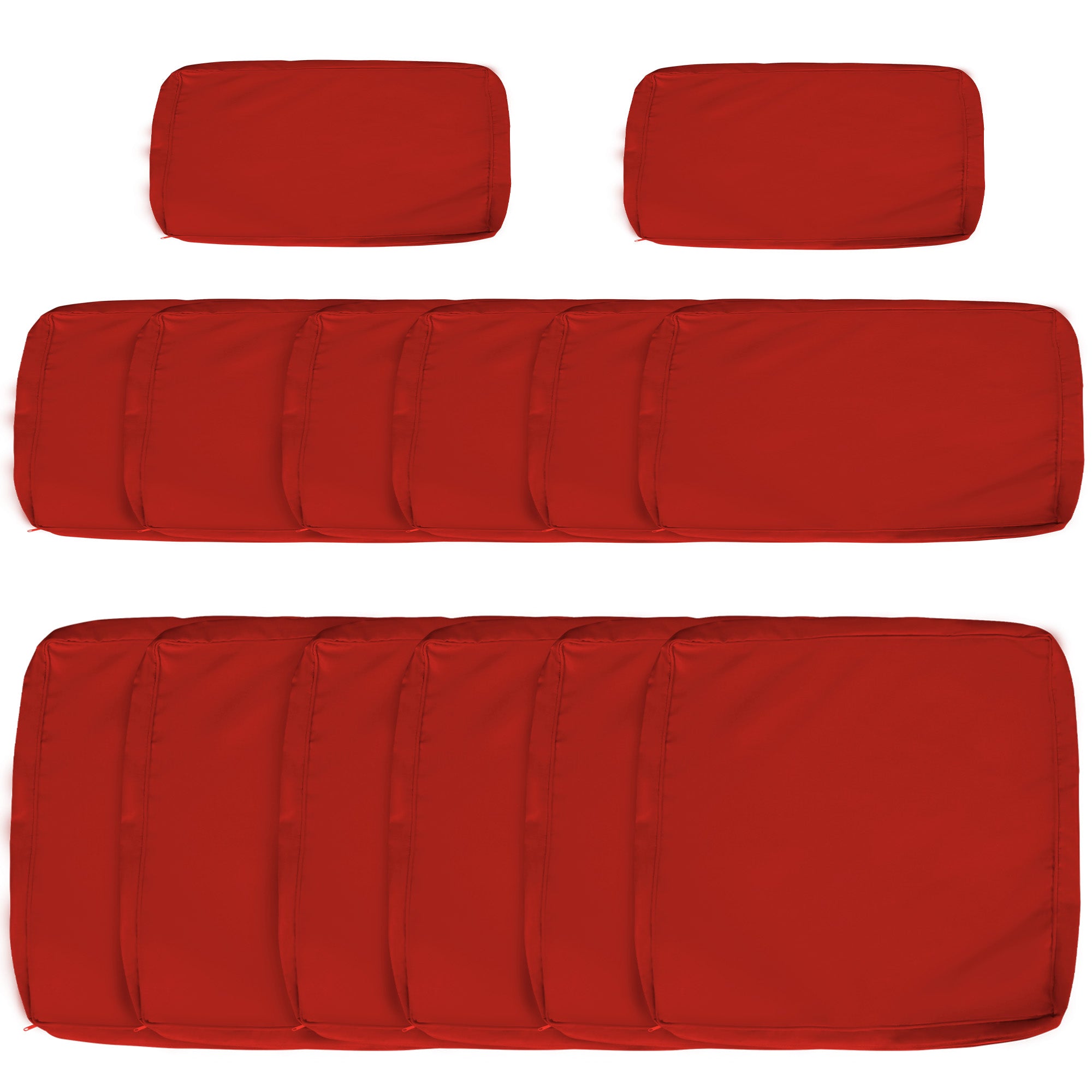 Set of 14 Durable Polyester Outdoor Cushion Covers with Zip Fastenings - Red