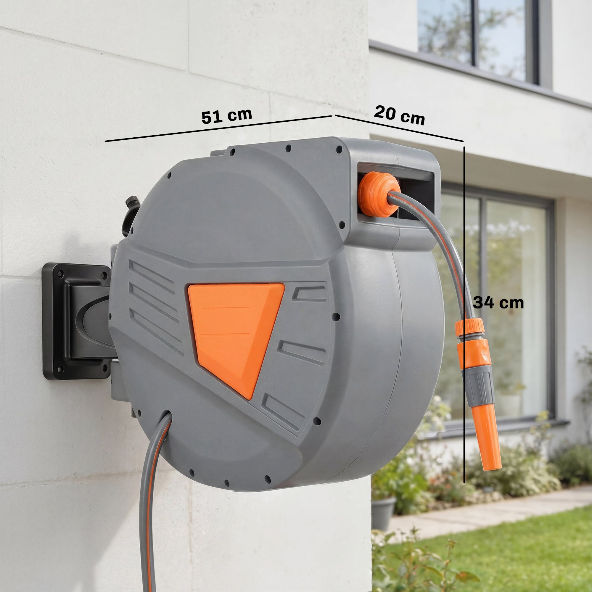 Retractable Hose Reel Wall Mounted, 15+1.6m Garden Hose Pipe Reel with Auto Retraction, Self-Locking, Orange