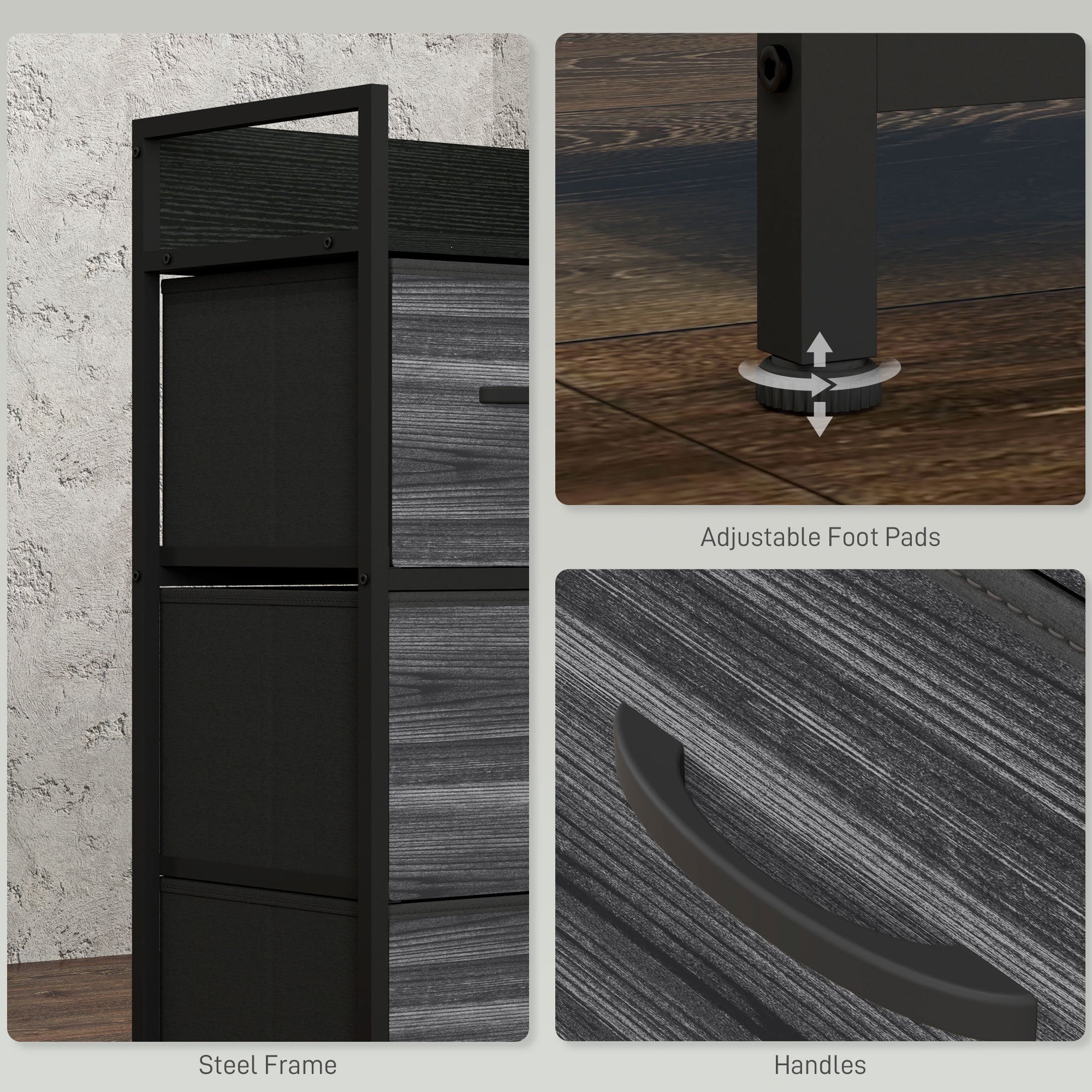 Rustic Chest of Four Fabric Drawers - Black