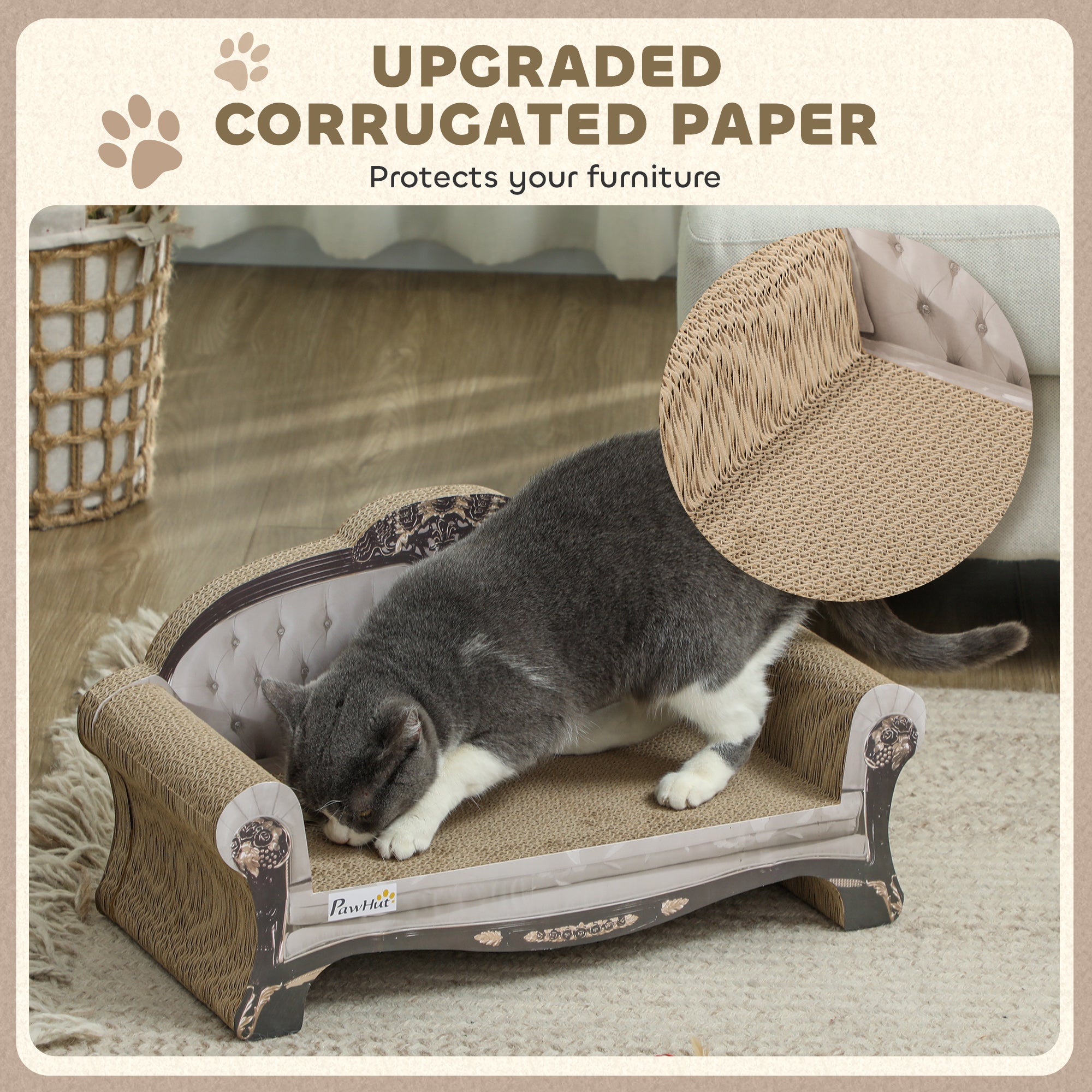 2-in-1 Indoor Cat Scratcher with Organic Catnip 29.5x56x26cm - Brown