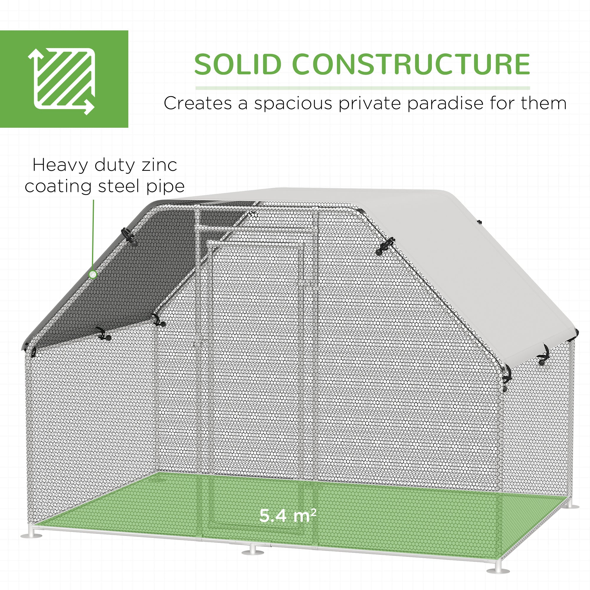 Walk-In Chicken Coop Run Cage Large Metal Chicken House w/ Cover Outdoor, 280W x 190D x 195H cm