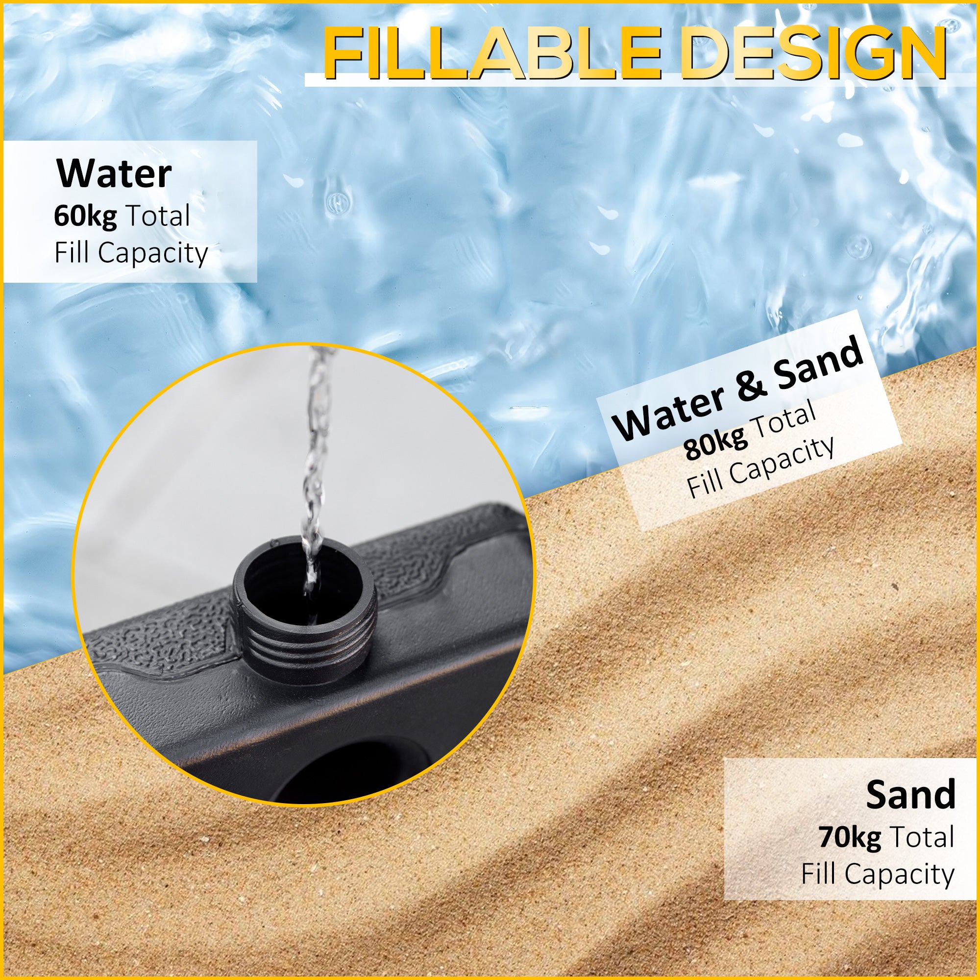 Four-Piece Plastic Cantilever Parasol Base with Hooks - Black