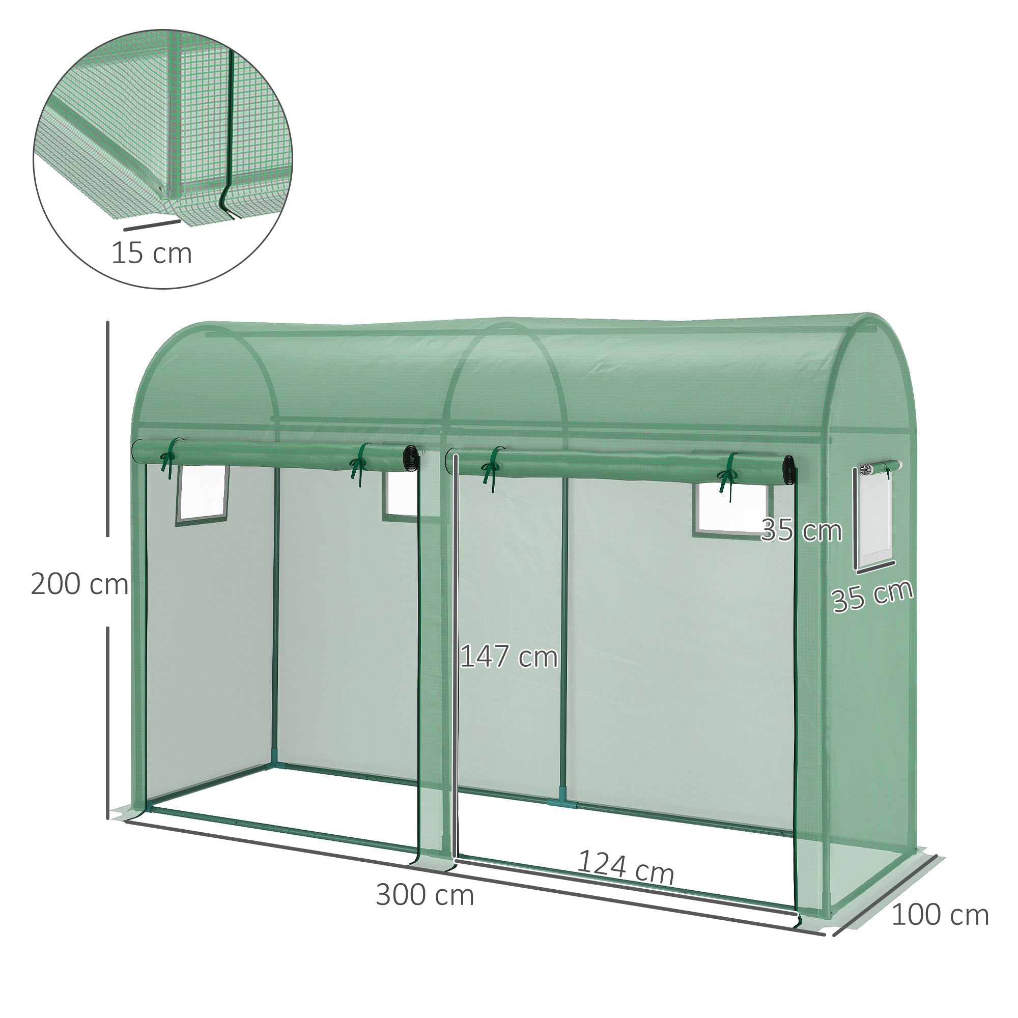 Garden Plant Tomato Growth Greenhouse W/ Double Doors & 4 Windows PE Cover Steel Frame Green, 3L x 1W x 2H (m)