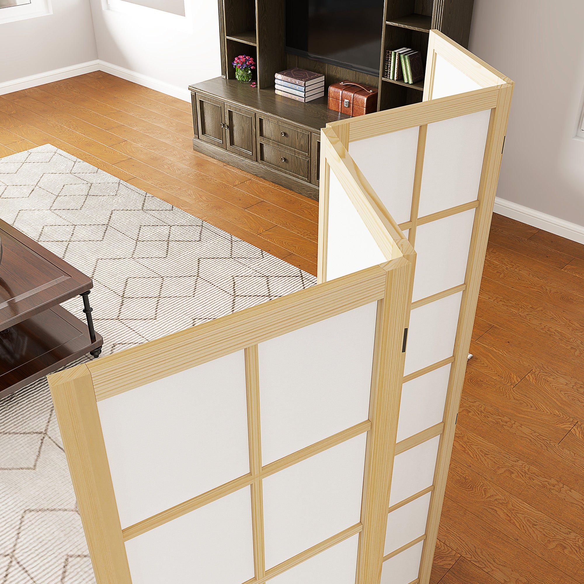 4 Panel Folding Room Divider 160x170cm Freestanding Privacy Screen - Natural Wood Finish