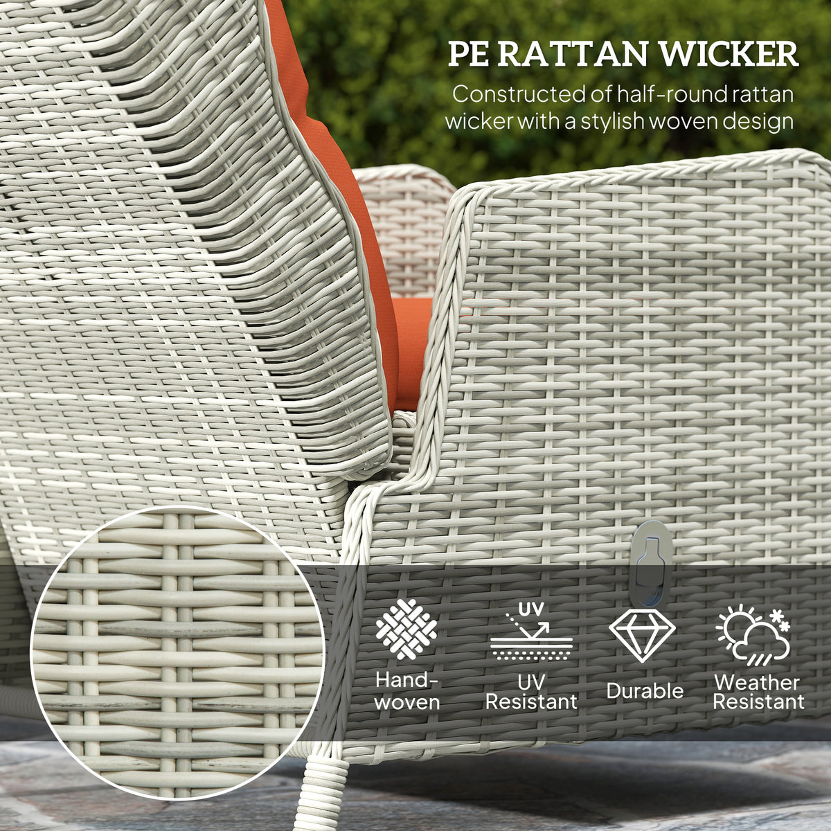 5 Piece Rattan Bistro Set with Cushions and Glass Table Top - Orange
