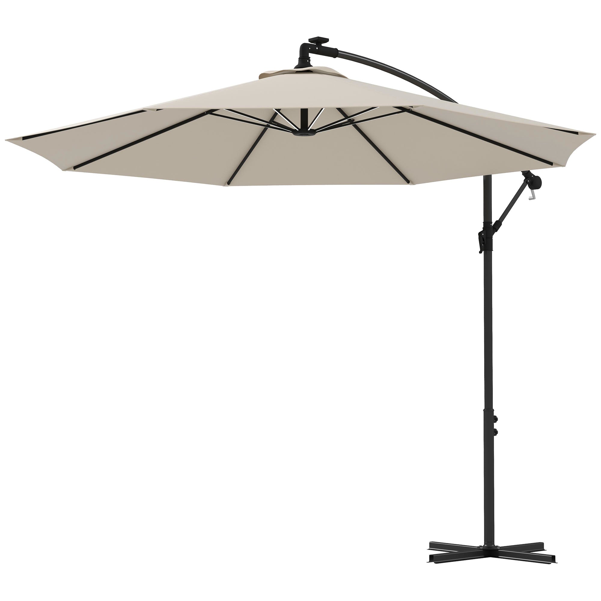 3m Solar LED Light Offset Cantilever Parasol - Beige